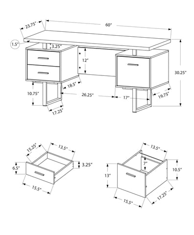 Monarch Specialties I 7418 Bureau, Bureau À Domicile, Ordinateur Portable, Configuration Gauche, Droite, Tiroirs De Rangement, 60