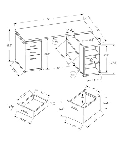 Monarch Specialties I 7420 Bureau, Bureau À Domicile, Coin, Configuration Gauche, Droite, Tiroirs De Rangement, Forme De L, Travail, Ordinateur Portable, Stratifié, Brun, Contemporain, Moderne