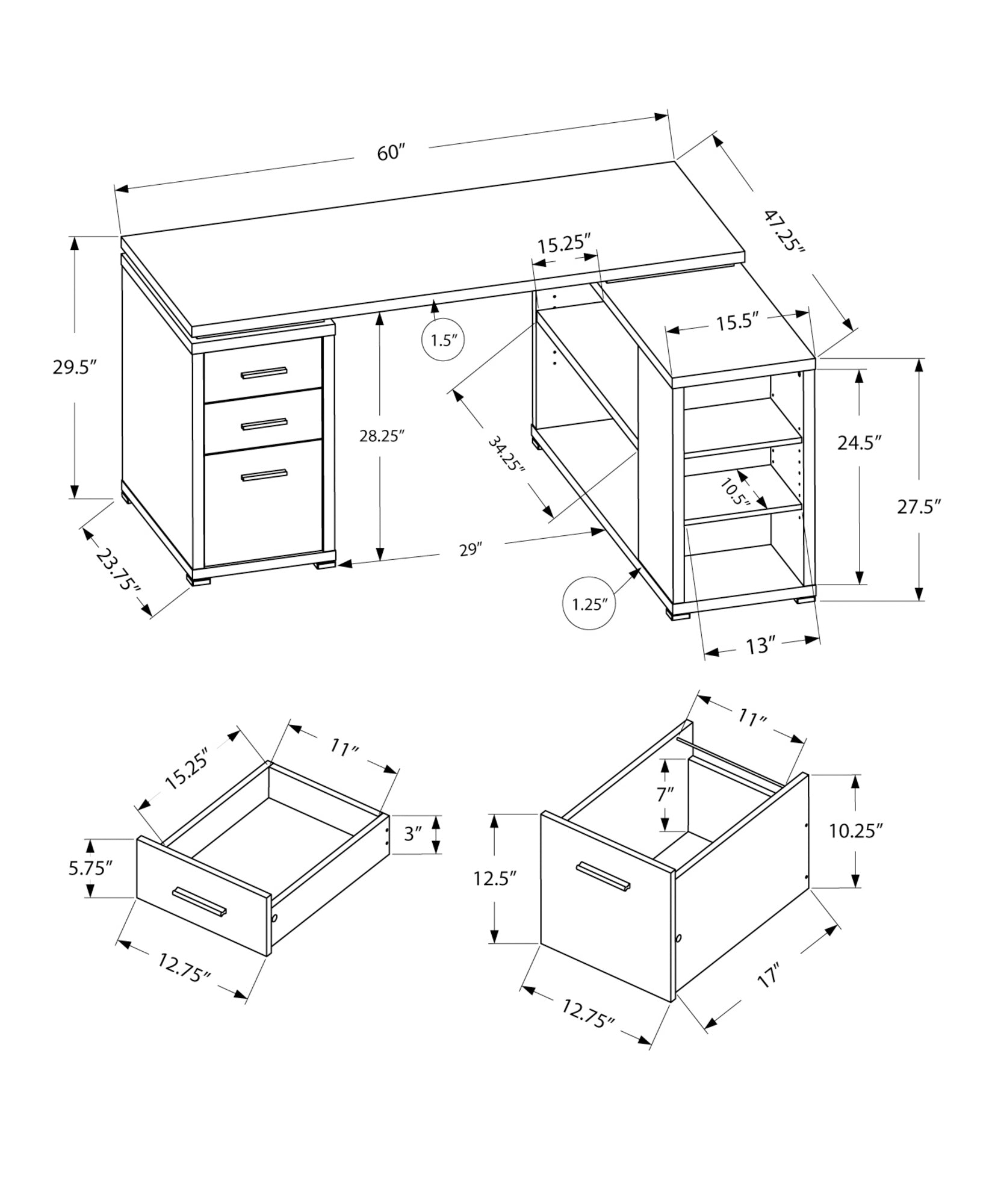 Monarch Specialties I 7421 Bureau, Bureau À Domicile, Coin, Configuration Gauche, Droite, Tiroirs De Rangement, Forme De L, Travail, Ordinateur Portable, Stratifié, Gris, Contemporain, Moderne - Simple Boutique