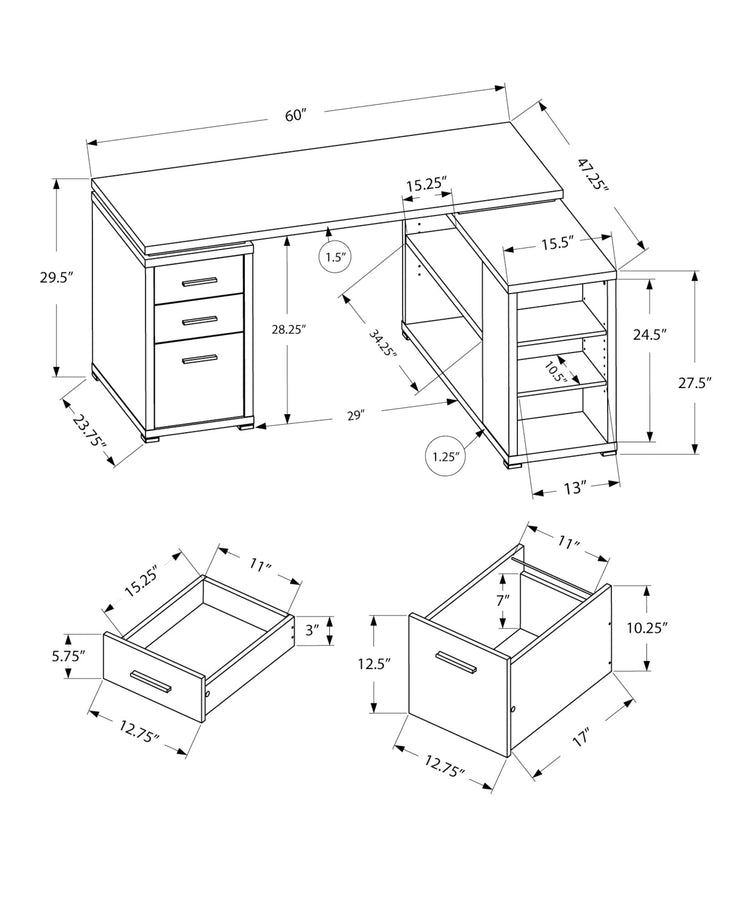 Monarch Specialties I 7421 Bureau, Bureau À Domicile, Coin, Configuration Gauche, Droite, Tiroirs De Rangement, Forme De L, Travail, Ordinateur Portable, Stratifié, Gris, Contemporain, Moderne - Simple Boutique