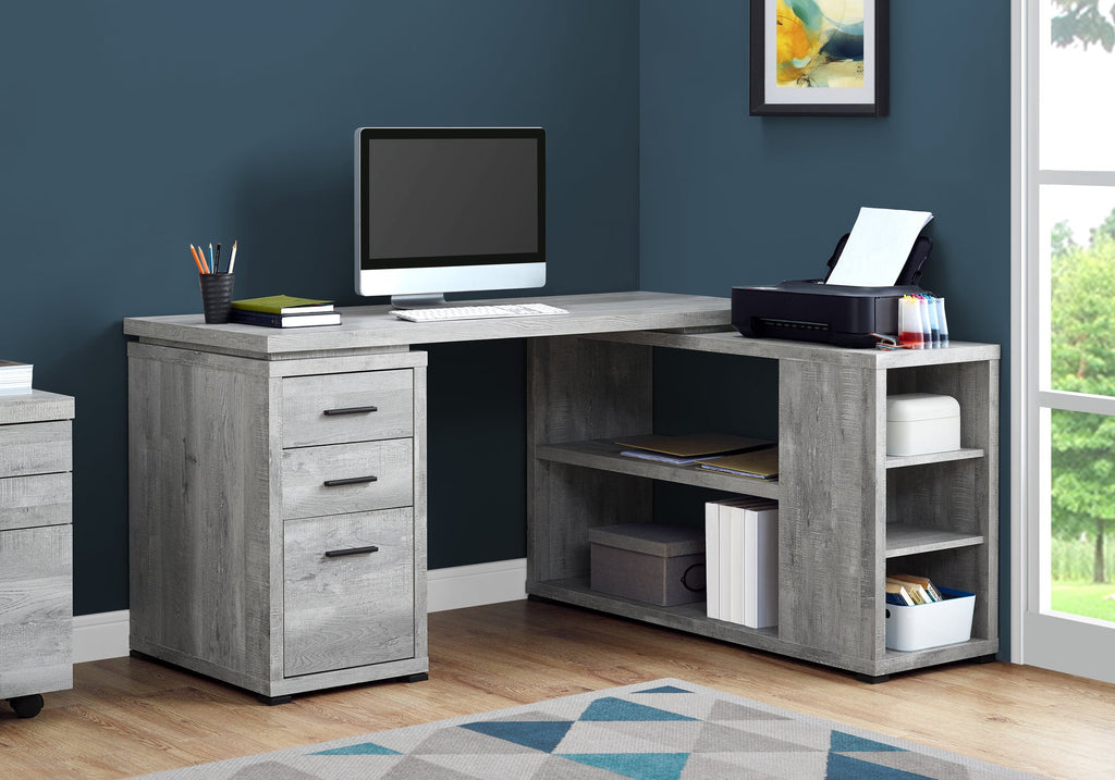 Monarch Specialties I 7421 Bureau, Bureau À Domicile, Coin, Configuration Gauche, Droite, Tiroirs De Rangement, Forme De L, Travail, Ordinateur Portable, Stratifié, Gris, Contemporain, Moderne