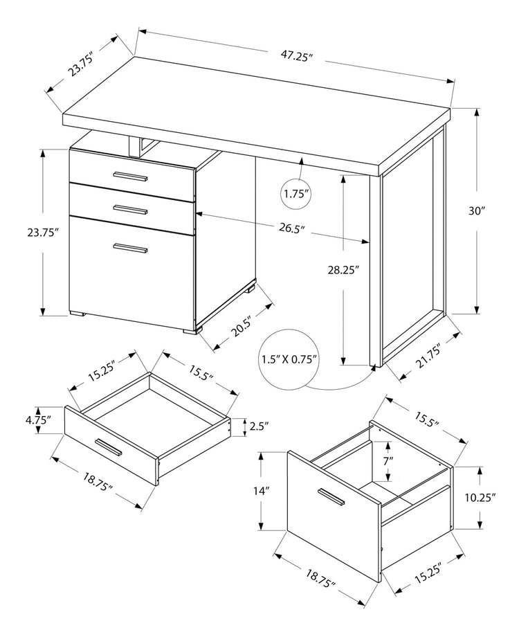Monarch Specialties I 7426 Bureau, Bureau À Domicile, Ordinateur Portable, Configuration Gauche, Droite, Tiroirs De Rangement, 48"l, Travail, Métal, Stratifié, Gris, Contemporain, Moderne - Simple Boutique