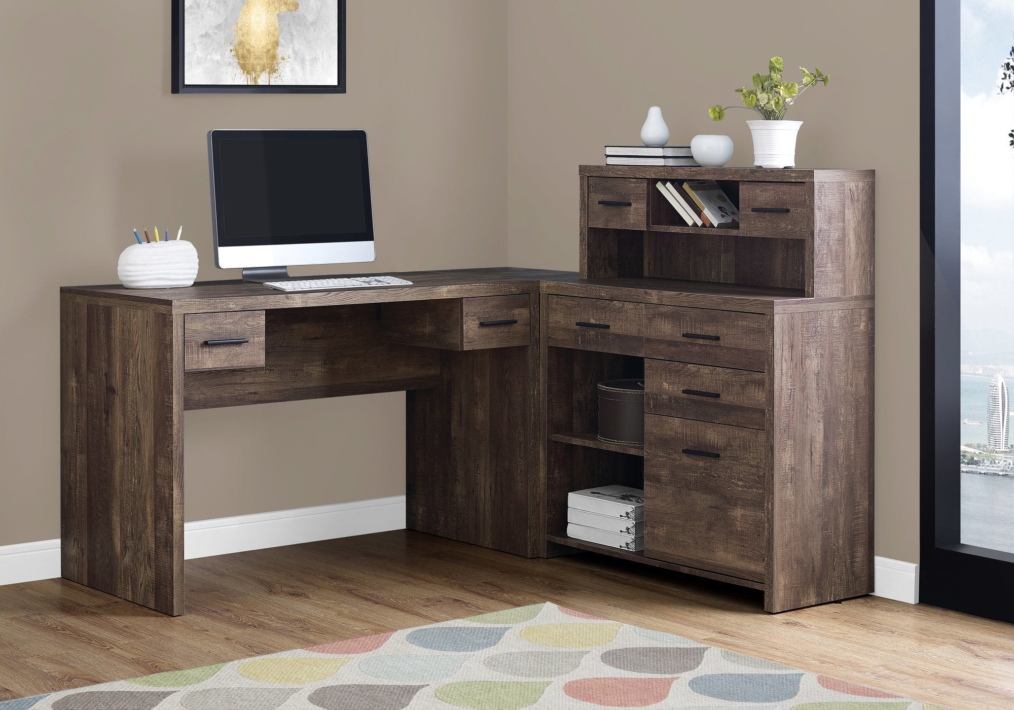 Monarch Specialties I 7427 Bureau, Bureau À Domicile, Coin, Configuration Gauche, Droite, Tiroirs De Rangement, Forme De L, Travail, Ordinateur Portable, Stratifié, Brun, Contemporain, Moderne - Simple Boutique