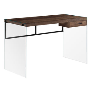 Monarch Specialties I 7444 Bureau, Bureau À Domicile, Ordinateur Portable, Tiroirs De Rangement, 48"l, Travail, Verre Trempé, Stratifié, Brun, Dégager, Contemporain, Moderne - Simple Boutique