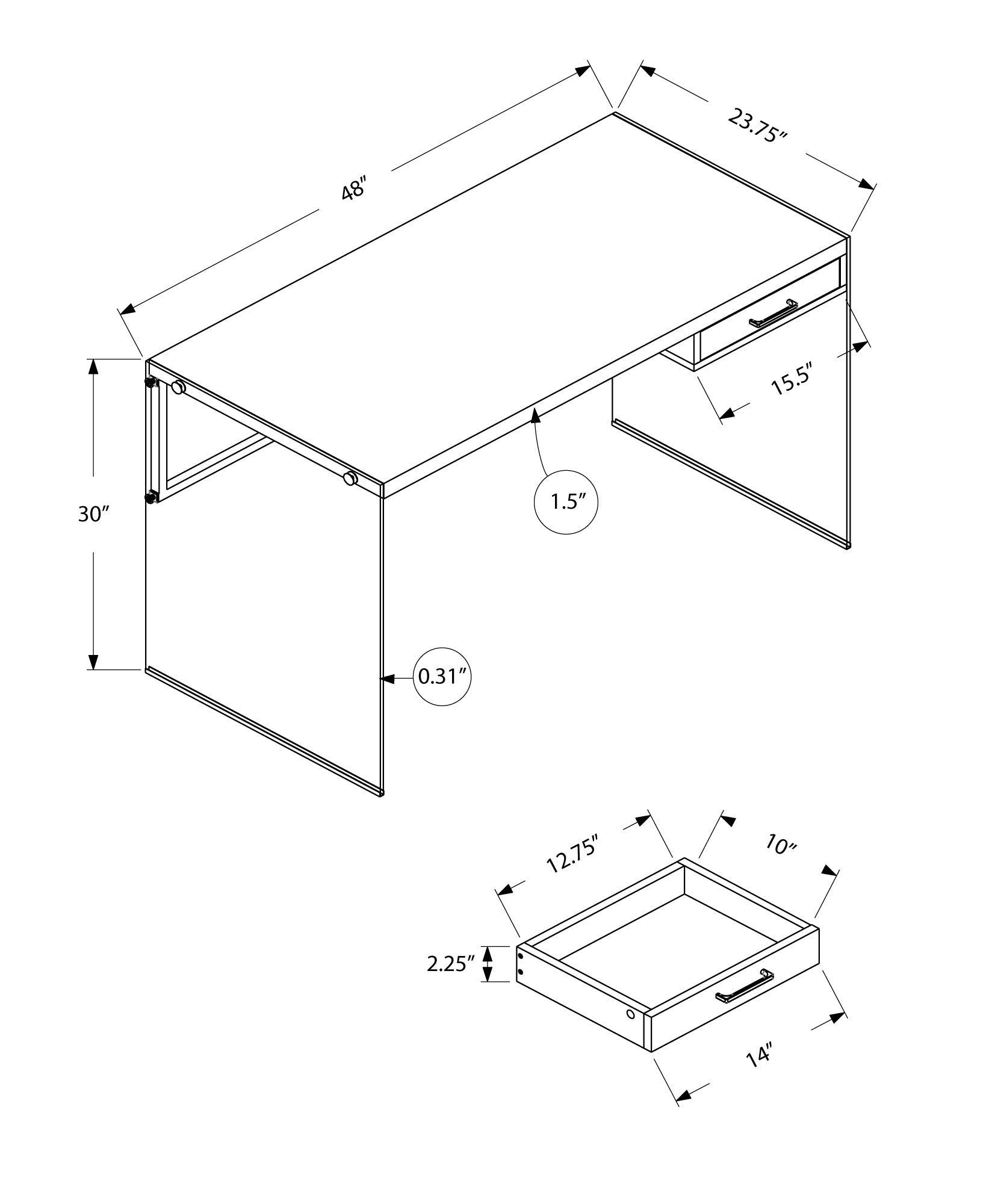 Monarch Specialties I 7444 Bureau, Bureau À Domicile, Ordinateur Portable, Tiroirs De Rangement, 48"l, Travail, Verre Trempé, Stratifié, Brun, Dégager, Contemporain, Moderne - Simple Boutique