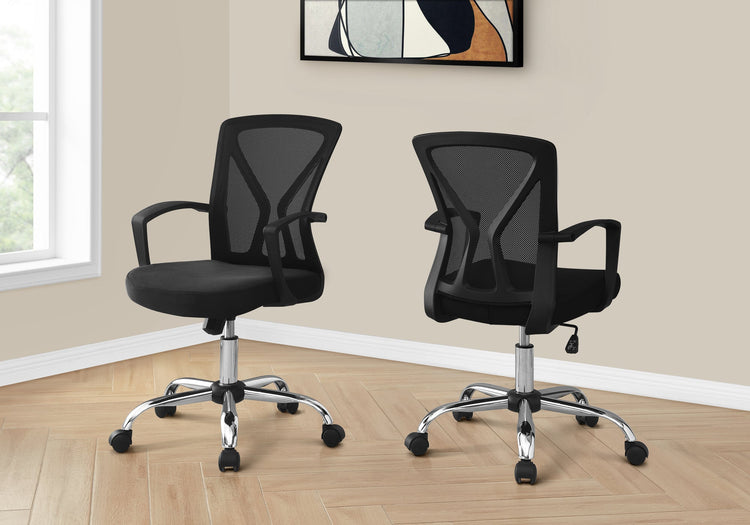 Monarch Specialties I 7460 Chaise De Bureau, Hauteur Ajustable, Pivotant, Ergonomique, Appuis-bras, Bureau, Travail, Métal, En Tissu, Noir, Chrome, Contemporain, Moderne - Simple Boutique