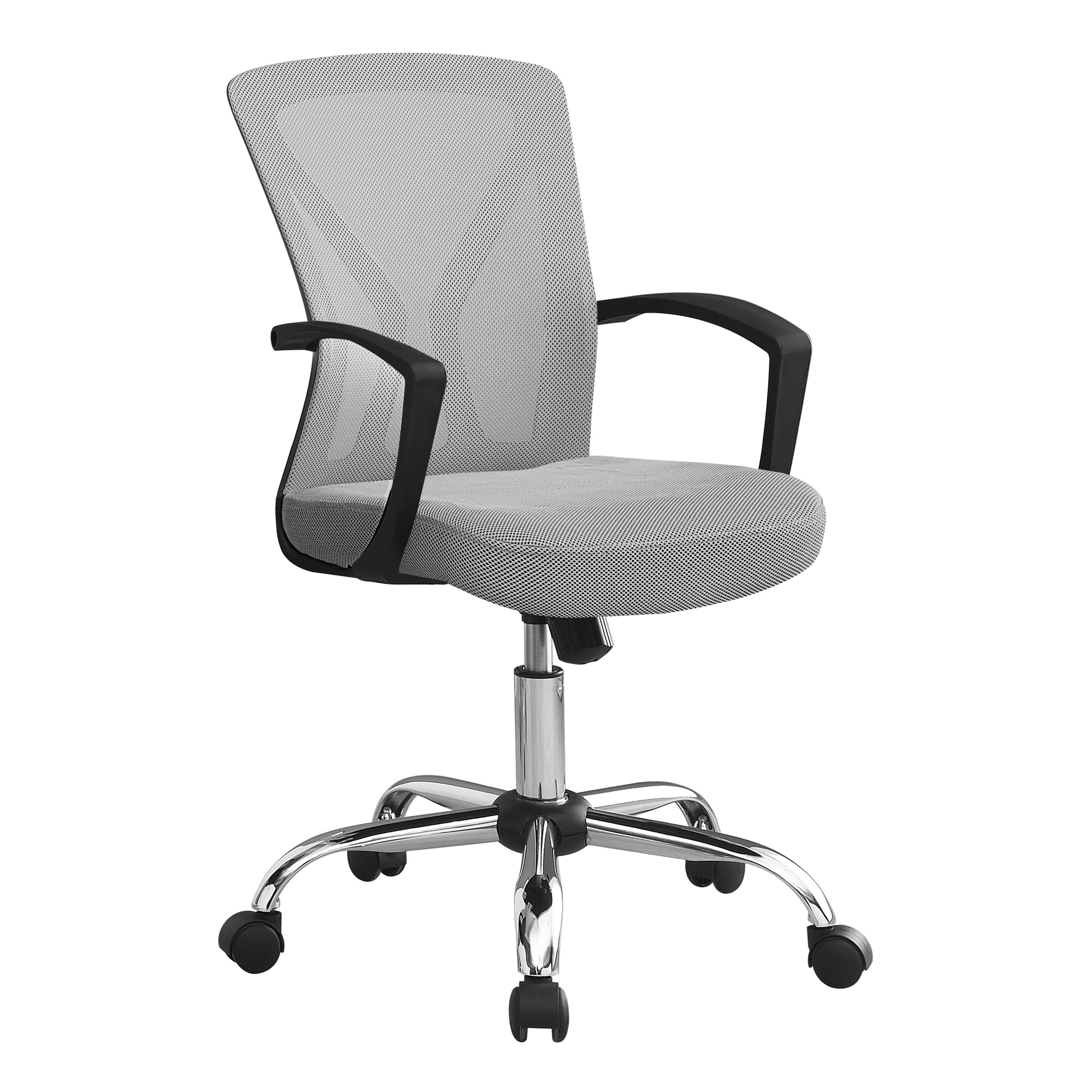 Monarch Specialties I 7461 Chaise De Bureau, Hauteur Ajustable, Pivotant, Ergonomique, Appuis-bras, Bureau, Travail, Métal, En Tissu, Gris, Chrome, Contemporain, Moderne - Simple Boutique