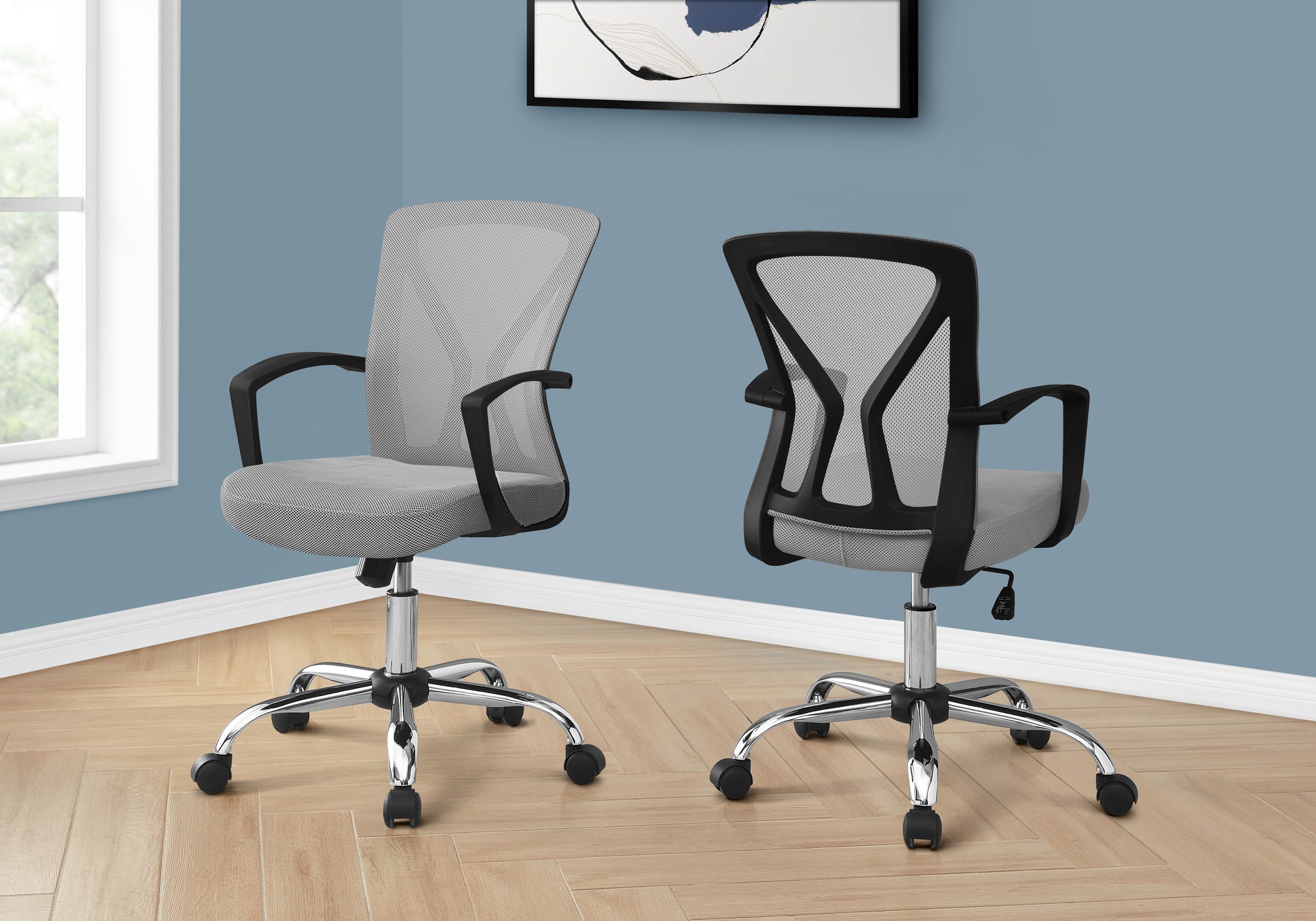 Monarch Specialties I 7461 Chaise De Bureau, Hauteur Ajustable, Pivotant, Ergonomique, Appuis-bras, Bureau, Travail, Métal, En Tissu, Gris, Chrome, Contemporain, Moderne - Simple Boutique
