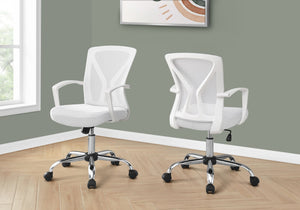 Monarch Specialties I 7462 Chaise De Bureau, Hauteur Ajustable, Pivotant, Ergonomique, Appuis-bras, Bureau, Travail, Métal, En Tissu, Blanc, Chrome, Contemporain, Moderne - Simple Boutique