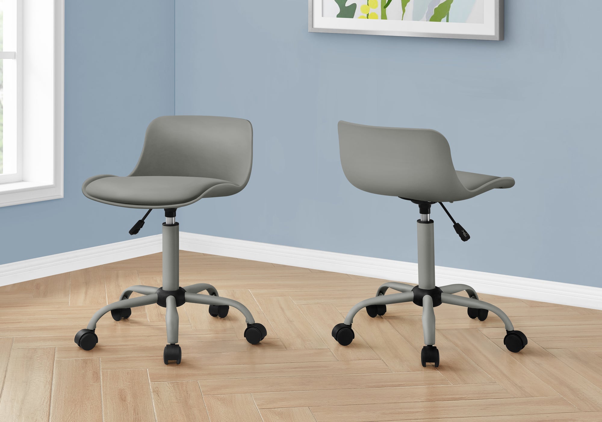 Monarch Specialties I 7465 Chaise De Bureau, Hauteur Ajustable, Pivotant, Ergonomique, Bureau, Travail, Juvénile, Métal, Pu D'aspect Cuir, Gris, Contemporain, Moderne - Simple Boutique