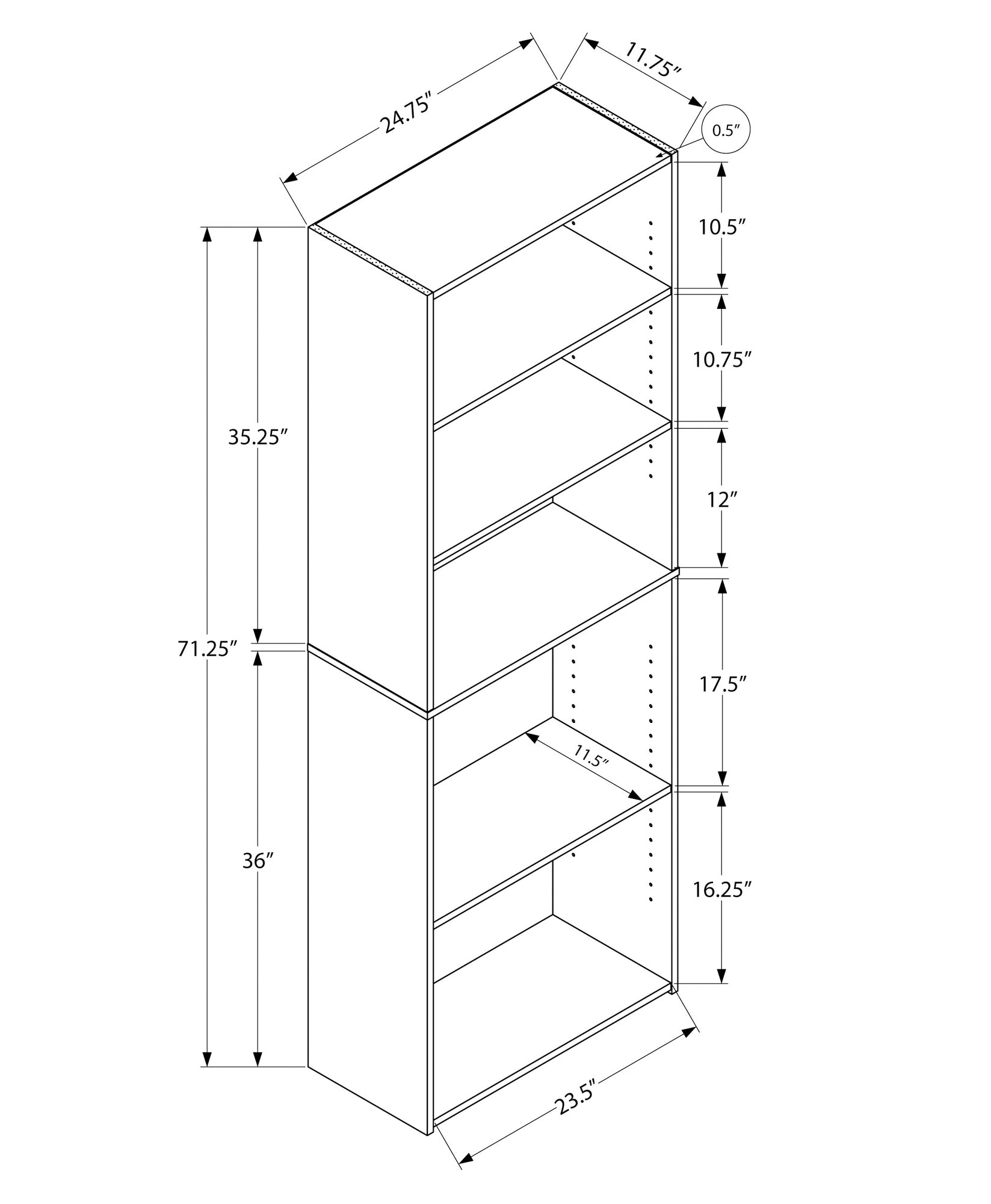 Monarch Specialties I 7469 Étagère À Livres, Étagère, 6 Niveaux, 72"h, Bureau, Chambre À Coucher, Stratifié, Gris, Transitionnel - Simple Boutique