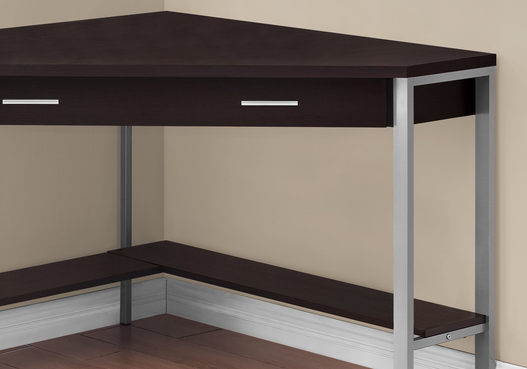 Monarch Specialties I 7502 Bureau, Bureau À Domicile, Coin, Tiroirs De Rangement, 42"l, Travail, Ordinateur Portable, Métal, Stratifié, Brun, Gris, Contemporain, Moderne - Simple Boutique