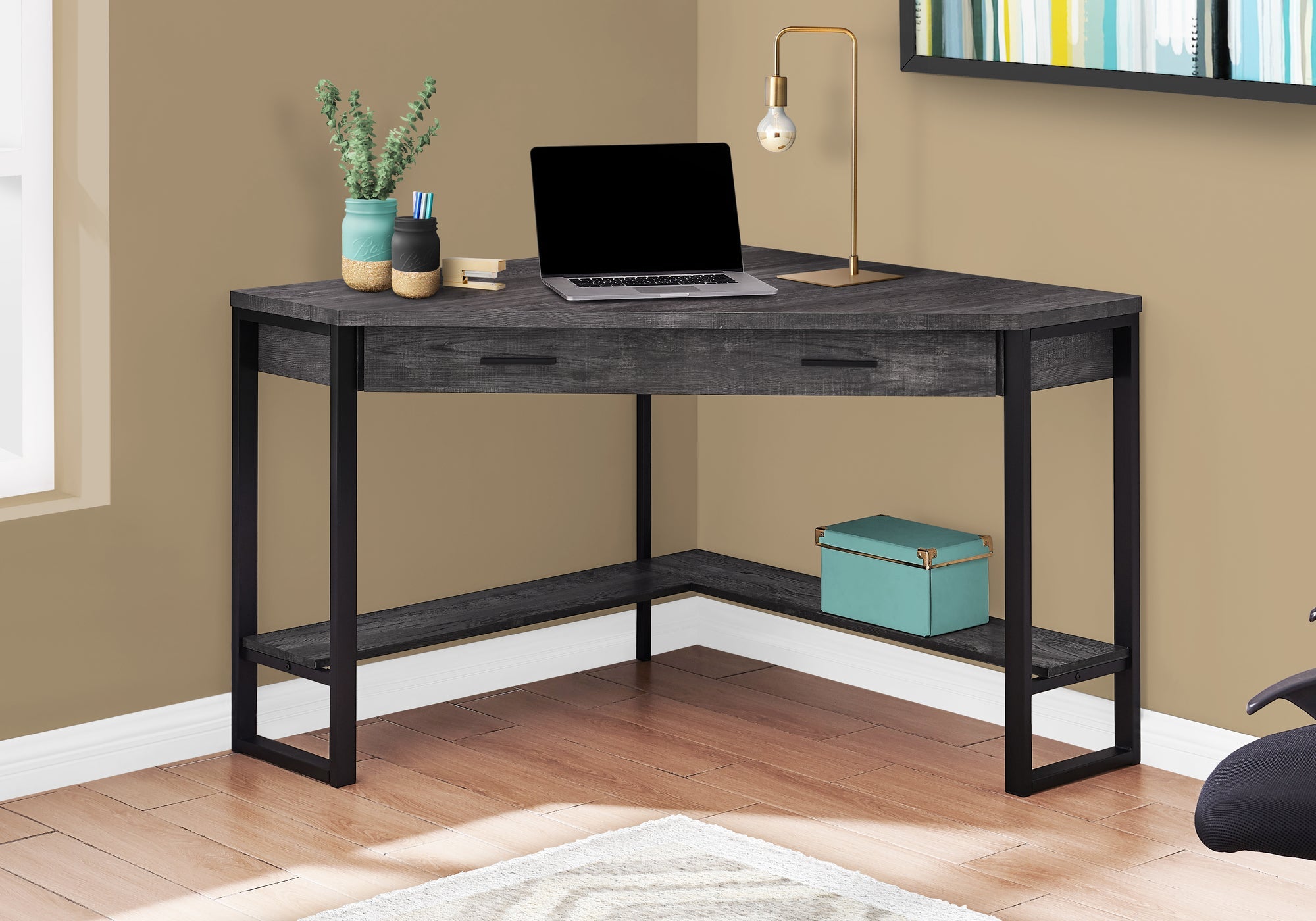 Monarch Specialties I 7507 Bureau, Bureau À Domicile, Coin, Tiroirs De Rangement, 42"l, Travail, Ordinateur Portable, Métal, Stratifié, Noir, Contemporain, Moderne - Simple Boutique