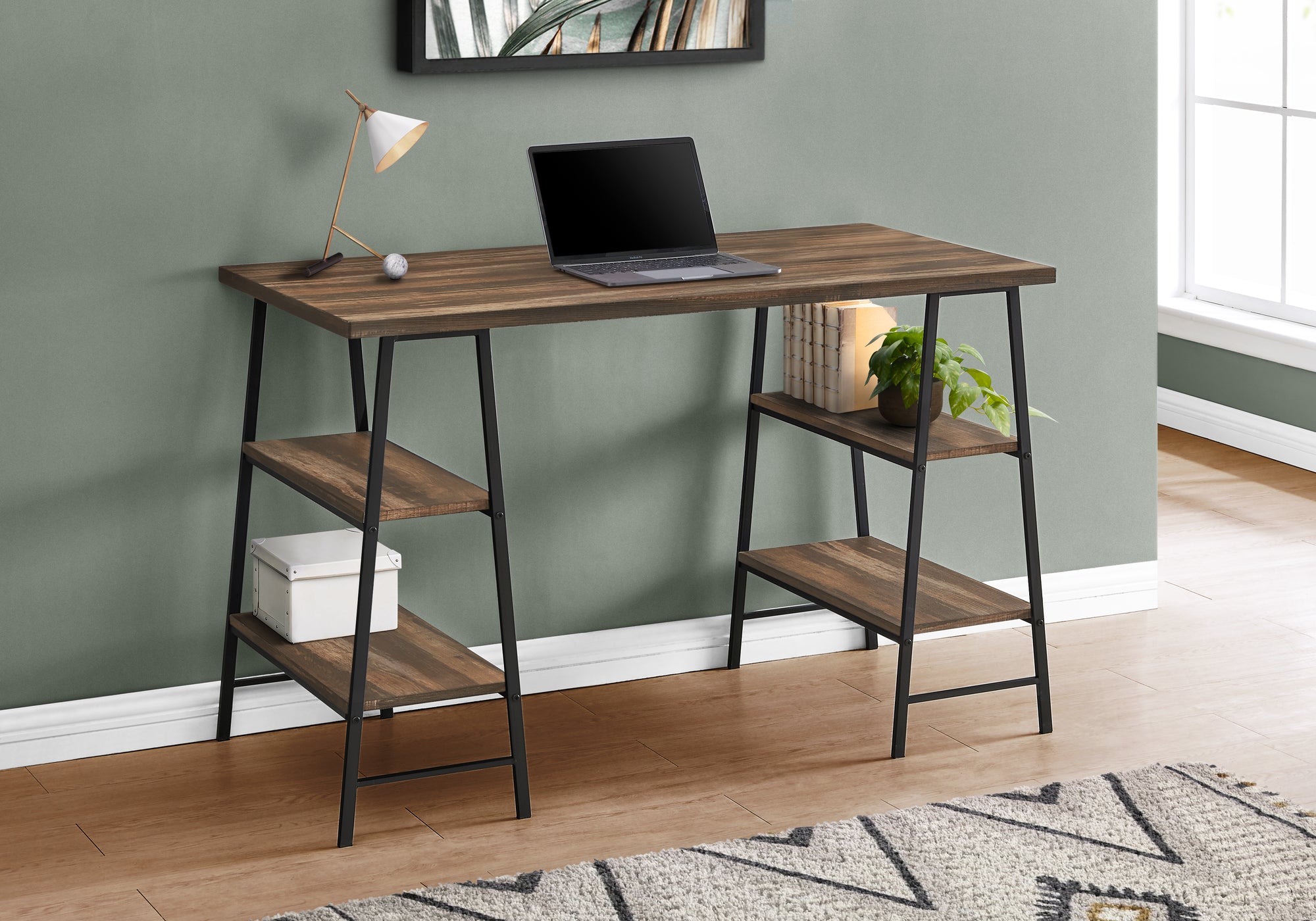 Monarch Specialties I 7525 Bureau, Bureau À Domicile, Ordinateur Portable, Étagères De Rangement, 48"l, Travail, Métal, Stratifié, Brun, Noir, Contemporain, Moderne - Simple Boutique