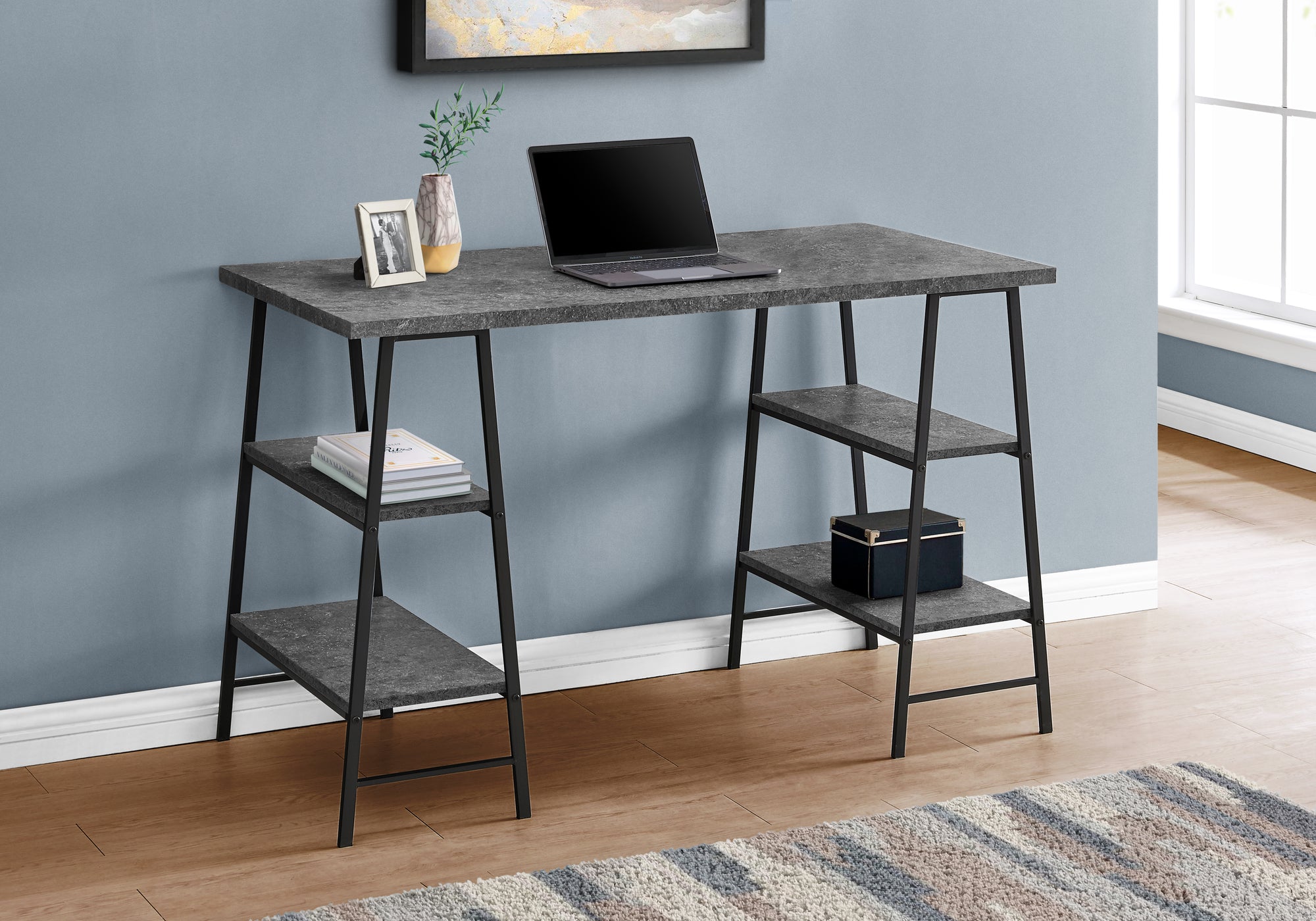Monarch Specialties I 7526 Bureau, Bureau À Domicile, Ordinateur Portable, Étagères De Rangement, 48"l, Travail, Métal, Stratifié, Gris, Noir, Contemporain, Moderne - Simple Boutique