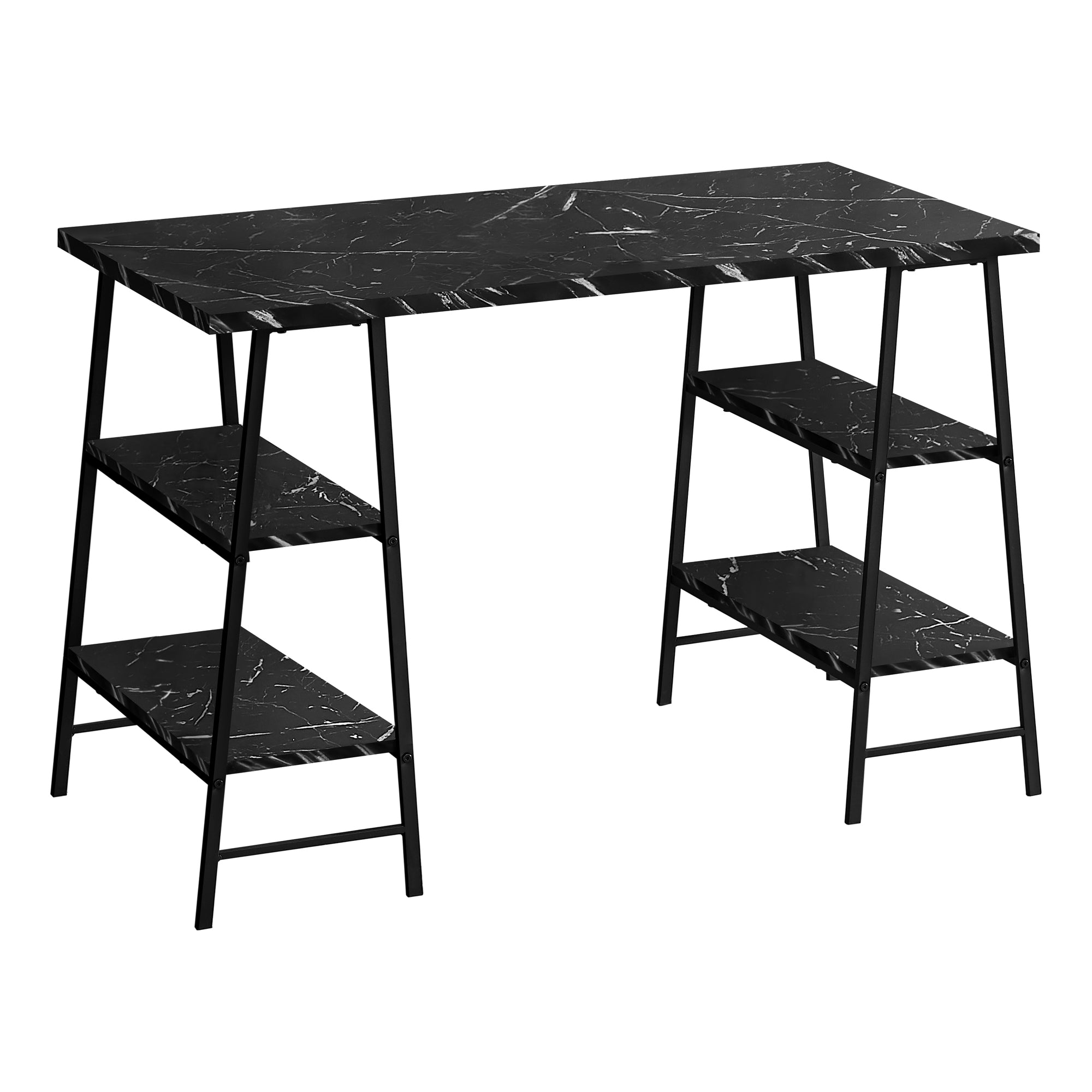Monarch Specialties I 7528 Bureau, Bureau À Domicile, Ordinateur Portable, Étagères De Rangement, 48"l, Travail, Métal, Stratifié, D'aspect Marbre Noir, Contemporain, Moderne - Simple Boutique