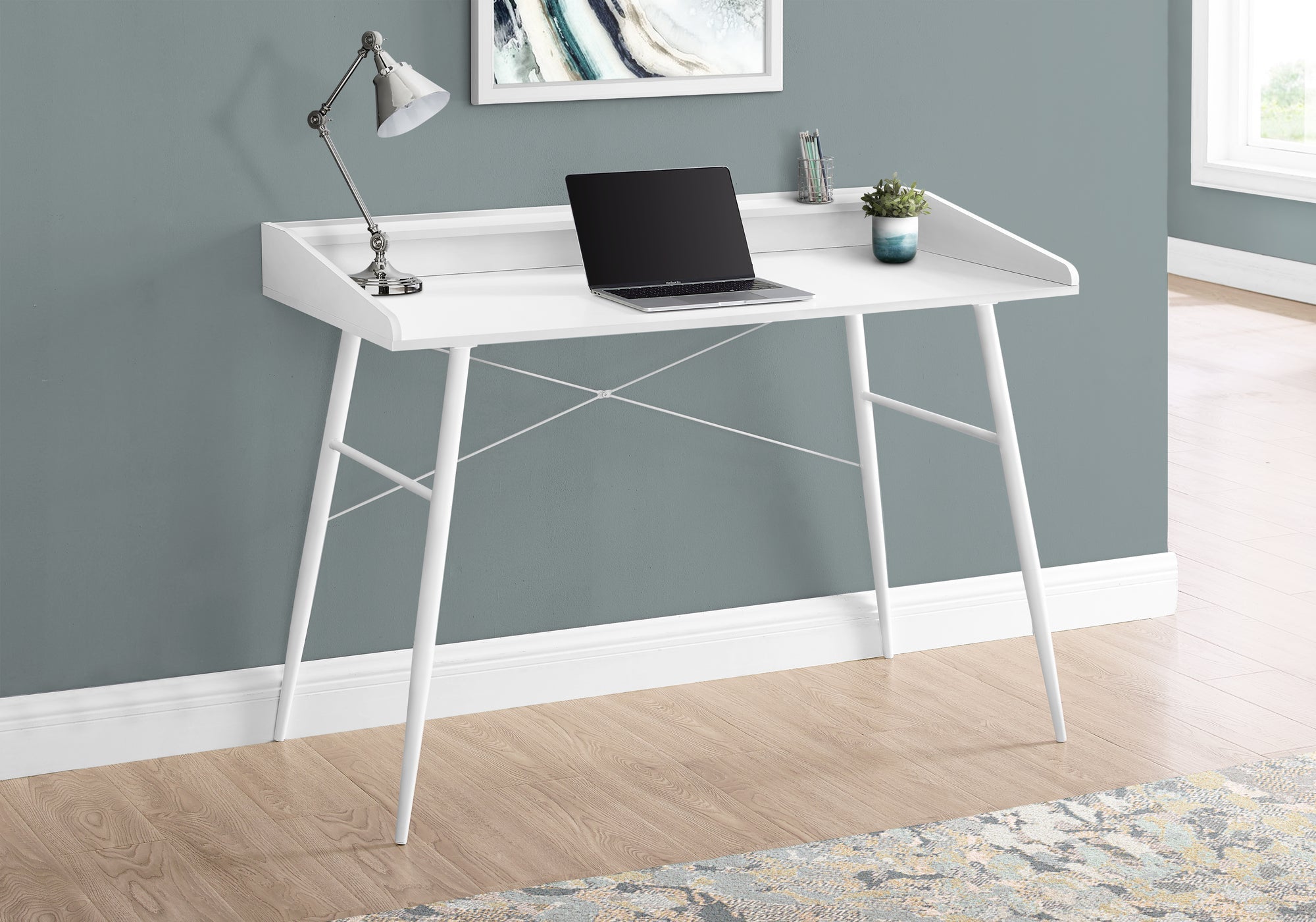 Monarch Specialties I 7535 Bureau, Bureau À Domicile, Ordinateur Portable, Étagères De Rangement, 48"l, Travail, Métal, Stratifié, Blanc, Contemporain, Moderne - Simple Boutique
