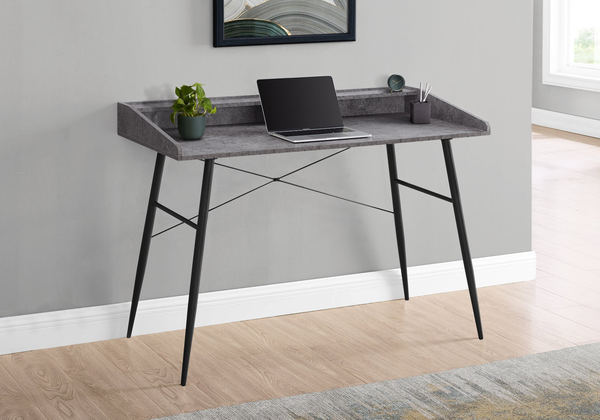 Monarch Specialties I 7540 Bureau, Bureau À Domicile, Ordinateur Portable, Étagères De Rangement, 48"l, Travail, Métal, Stratifié, Gris, Noir, Contemporain, Moderne - Simple Boutique