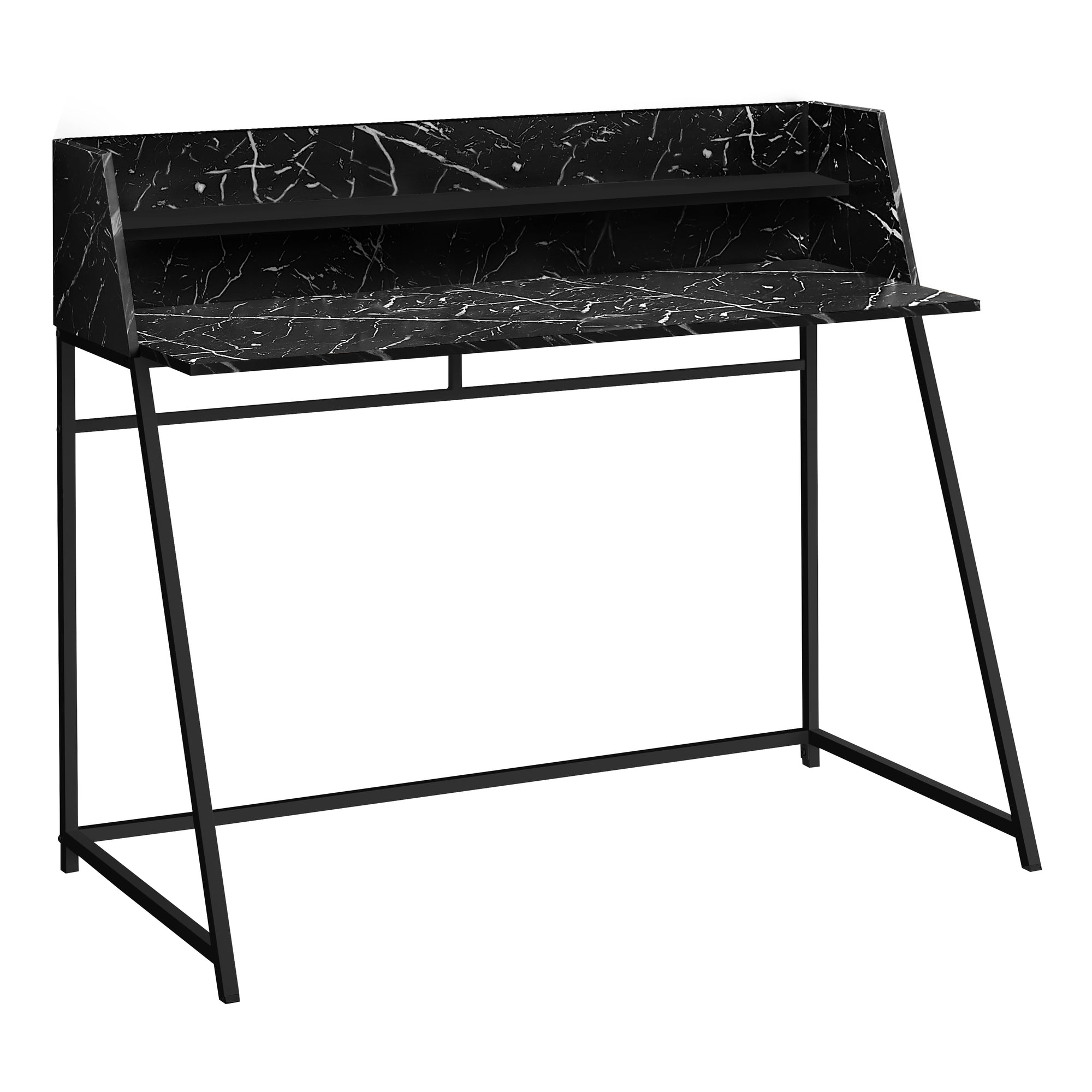 Monarch Specialties I 7544 Bureau, Bureau À Domicile, Ordinateur Portable, Étagères De Rangement, 48"l, Travail, Métal, Stratifié, D'aspect Marbre Noir, Contemporain, Moderne - Simple Boutique