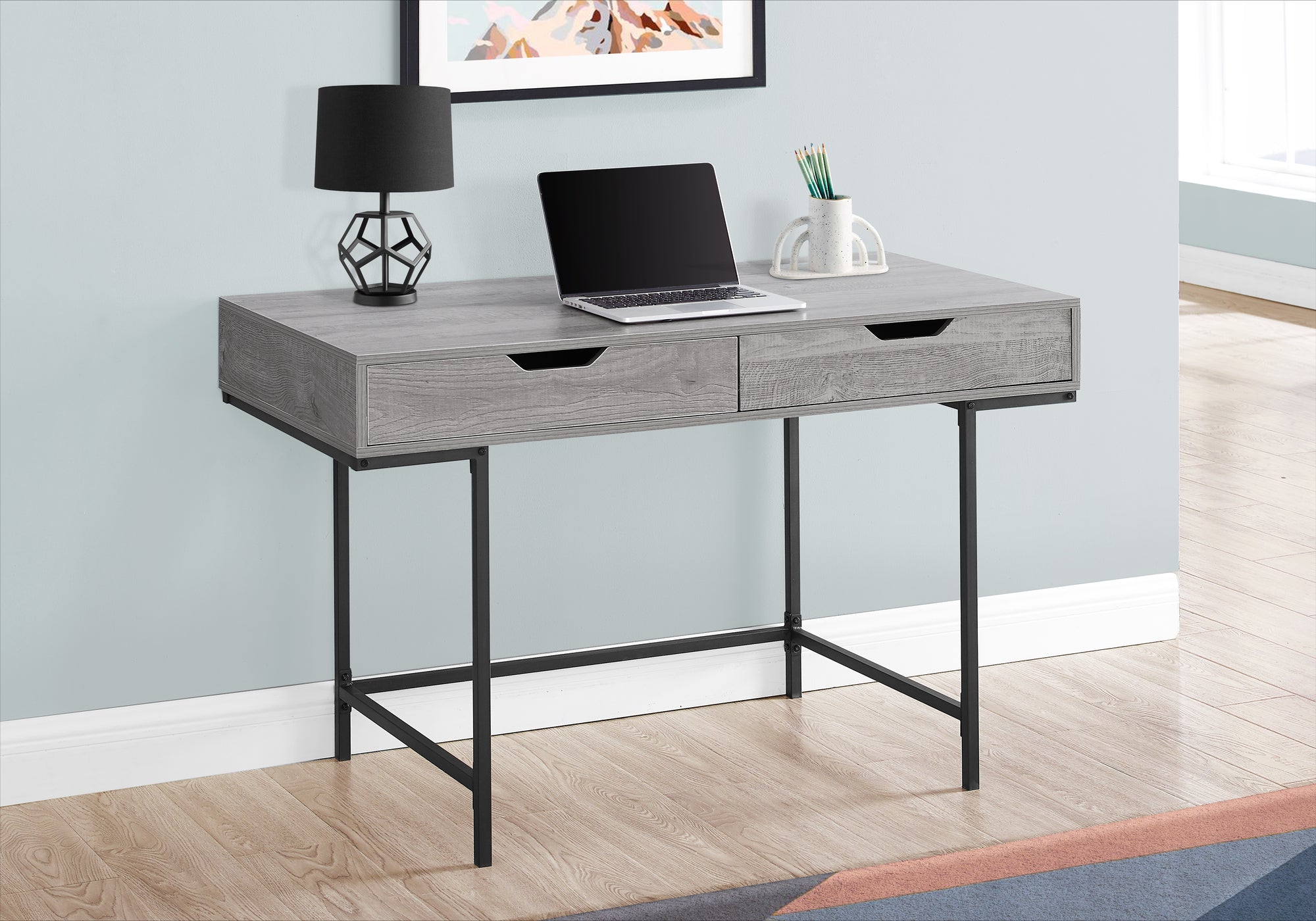 Monarch Specialties I 7553 Bureau, Bureau À Domicile, Ordinateur Portable, Tiroirs De Rangement, 48"l, Travail, Métal, Stratifié, Gris, Noir, Contemporain, Moderne - Simple Boutique
