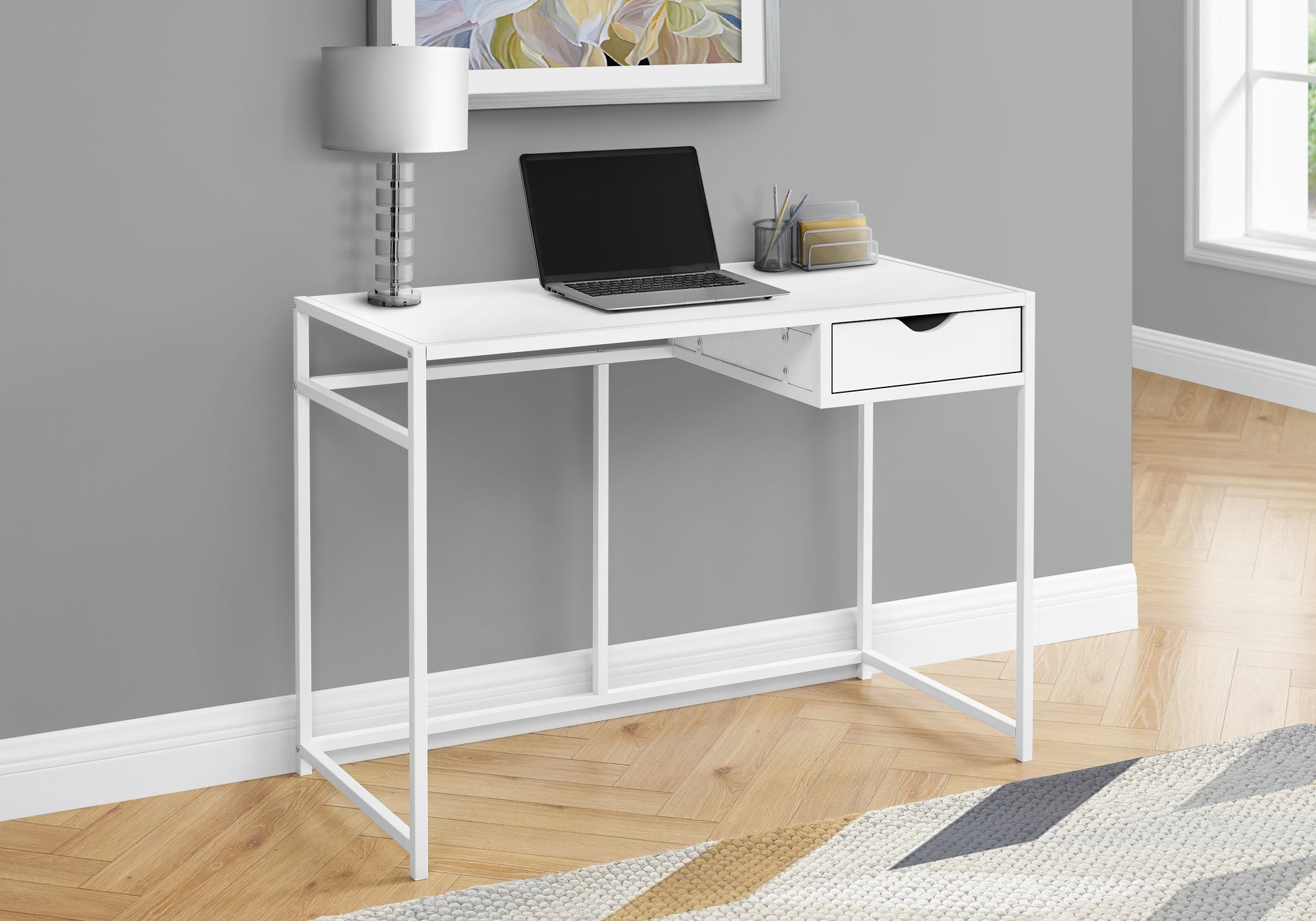 Monarch Specialties I 7570 Bureau, Bureau À Domicile, Ordinateur Portable, Tiroir De Rangement, 42"l, Travail, Métal, Stratifié, Blanc, Contemporain, Moderne - Simple Boutique