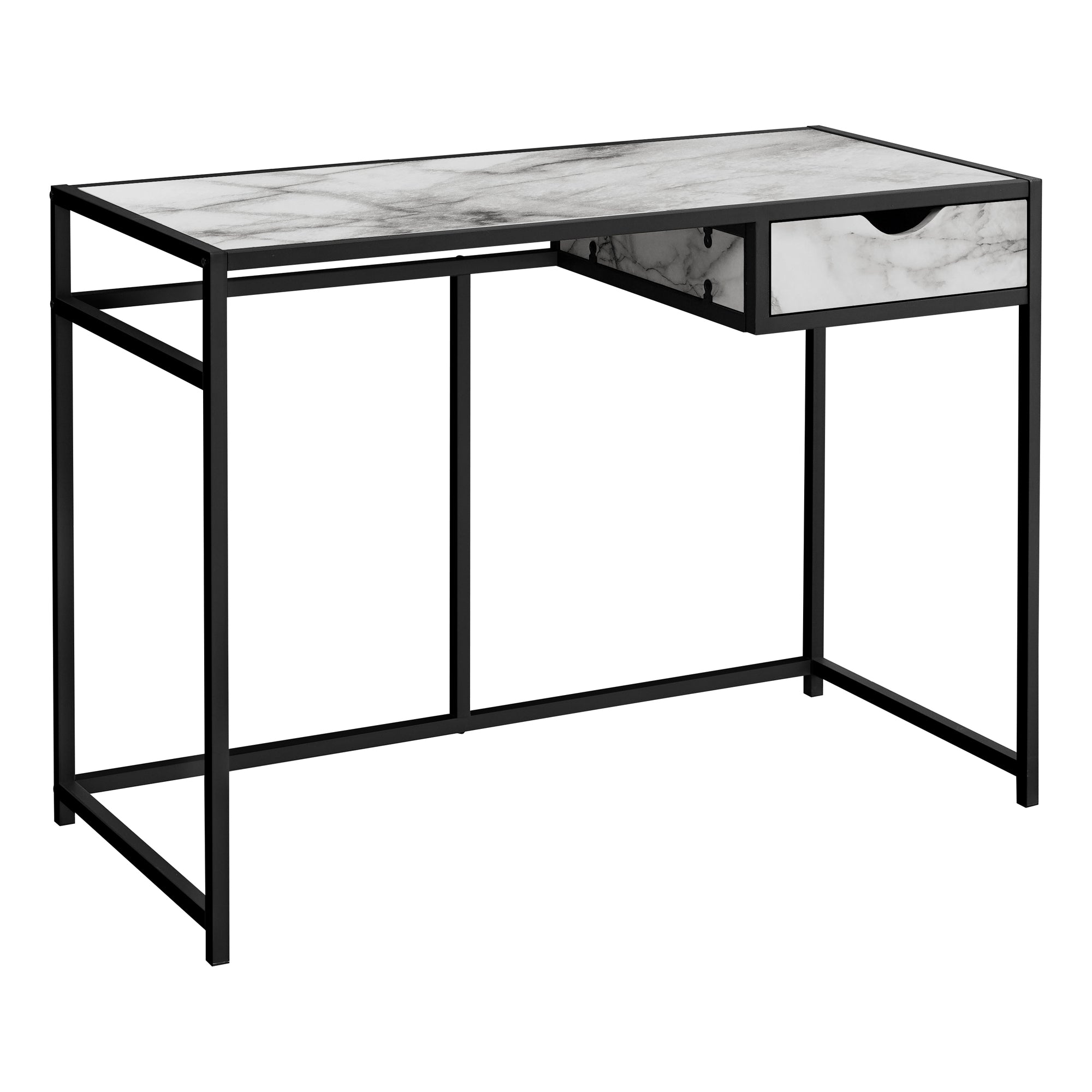 Monarch Specialties I 7571 Bureau, Bureau À Domicile, Ordinateur Portable, Tiroir De Rangement, 42"l, Travail, Métal, Stratifié, Aspect Marbre Blanc, Noir, Contemporain, Moderne - Simple Boutique