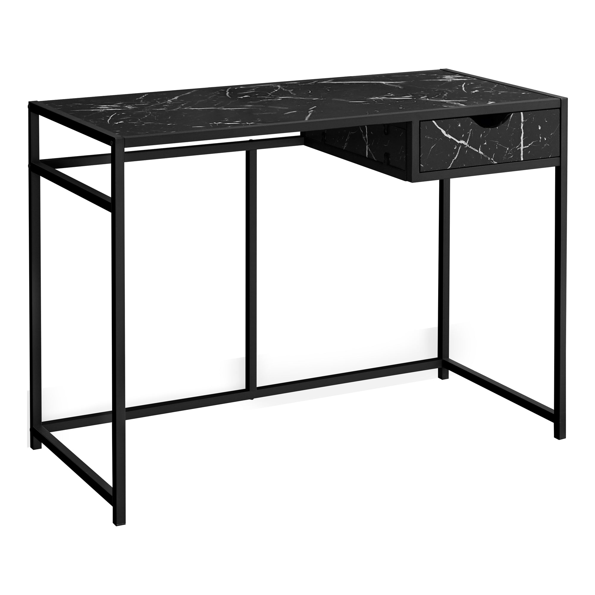 Monarch Specialties I 7572 Bureau, Bureau À Domicile, Ordinateur Portable, Tiroir De Rangement, 42"l, Travail, Métal, Stratifié, D'aspect Marbre Noir, Contemporain, Moderne - Simple Boutique