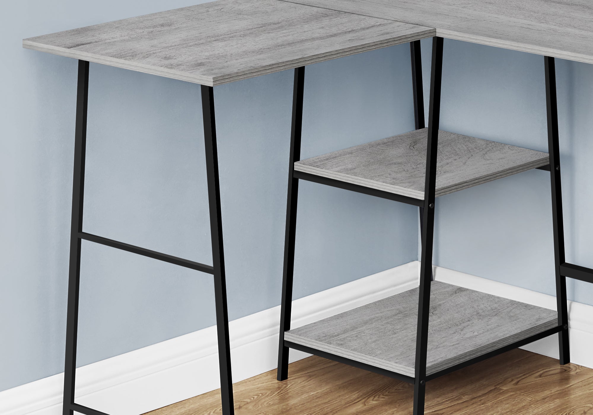 Monarch Specialties I 7591 Bureau, Bureau À Domicile, Coin, Étagères De Rangement, 48"l, Forme De L, Travail, Ordinateur Portable, Métal, Stratifié, Gris, Noir, Contemporain, Moderne - Simple Boutique