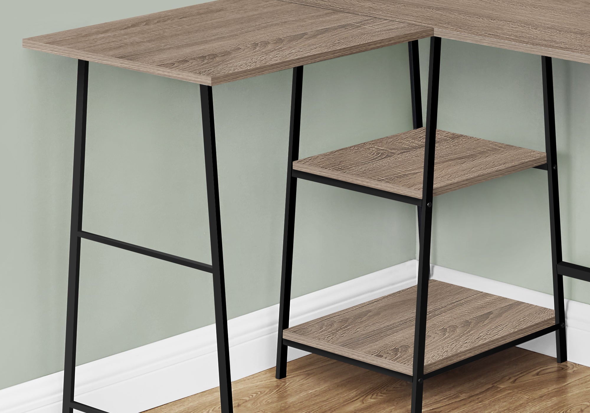 Monarch Specialties I 7592 Bureau, Bureau À Domicile, Coin, Étagères De Rangement, 48"l, Forme De L, Travail, Ordinateur Portable, Métal, Stratifié, Brun, Noir, Contemporain, Moderne - Simple Boutique