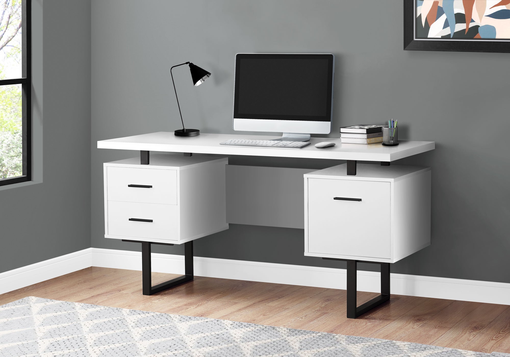 Monarch Specialties I 7631 Bureau, Bureau À Domicile, Ordinateur Portable, Configuration Gauche, Droite, Tiroirs De Rangement, 60"l, Travail, Métal, Stratifié, Blanc, Noir, Contemporain, Moderne - Simple Boutique
