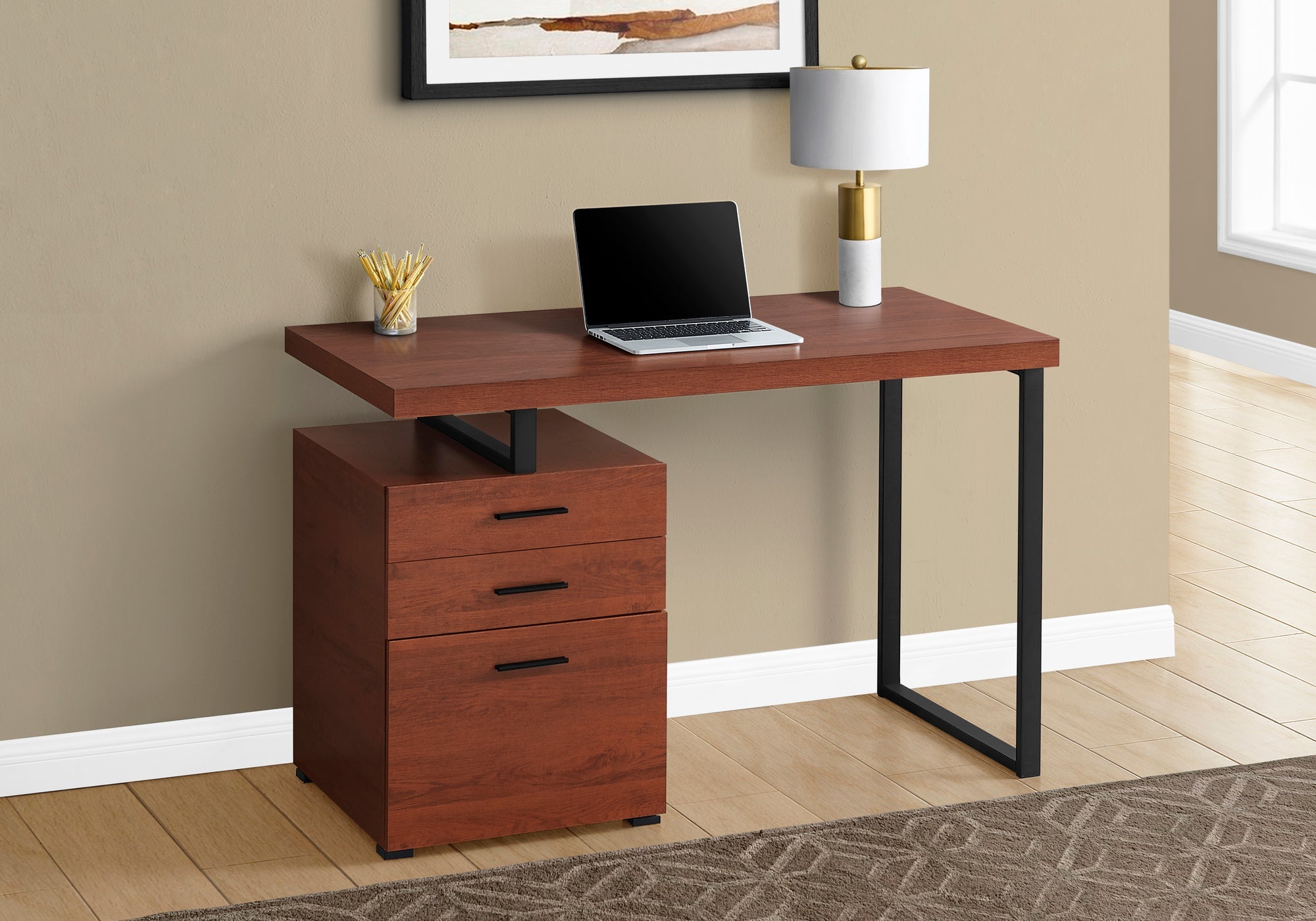 Monarch Specialties I 7641 Bureau, Bureau À Domicile, Ordinateur Portable, Configuration Gauche, Droite, Tiroirs De Rangement, 48"l, Travail, Métal, Stratifié, Brun, Noir, Contemporain, Moderne - Simple Boutique