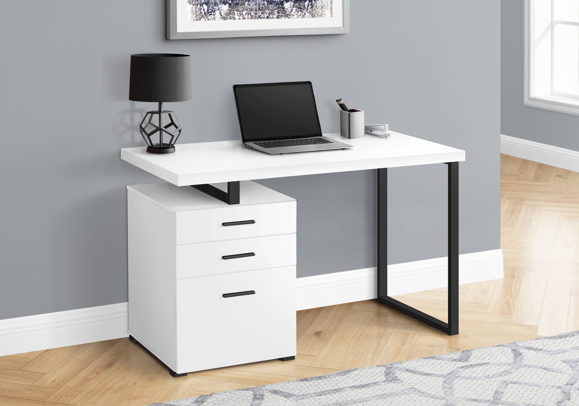 Monarch Specialties I 7646 Bureau, Bureau À Domicile, Ordinateur Portable, Configuration Gauche, Droite, Tiroirs De Rangement, 48"l, Travail, Métal, Stratifié, Blanc, Noir, Contemporain, Moderne - Simple Boutique