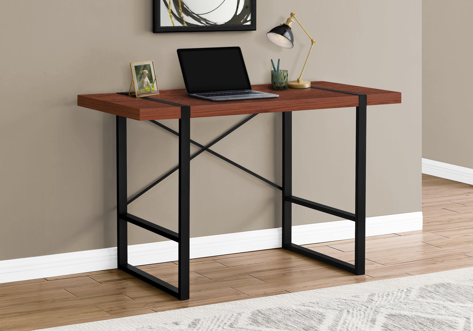 Monarch Specialties I 7656 Bureau, Bureau À Domicile, Ordinateur Portable, 48"l, Travail, Métal, Stratifié, Brun, Noir, Contemporain, Moderne - Simple Boutique