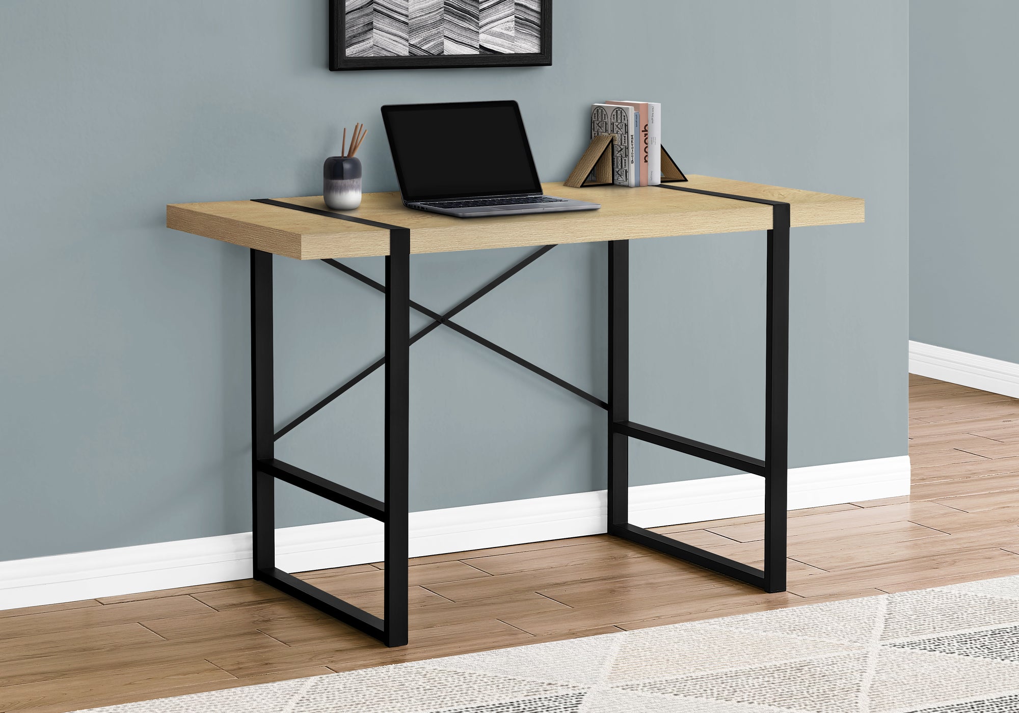Monarch Specialties I 7658 Bureau, Bureau À Domicile, Ordinateur Portable, 48"l, Travail, Métal, Stratifié, Naturel, Noir, Contemporain, Moderne - Simple Boutique
