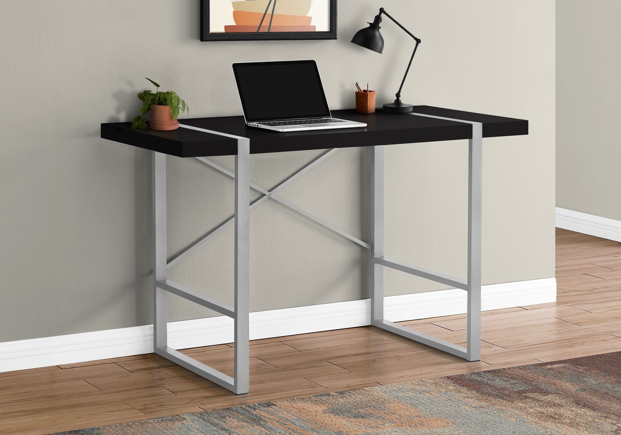 Monarch Specialties I 7664 Bureau, Bureau À Domicile, Ordinateur Portable, 48"l, Travail, Métal, Stratifié, Noir, Gris, Contemporain, Moderne - Simple Boutique