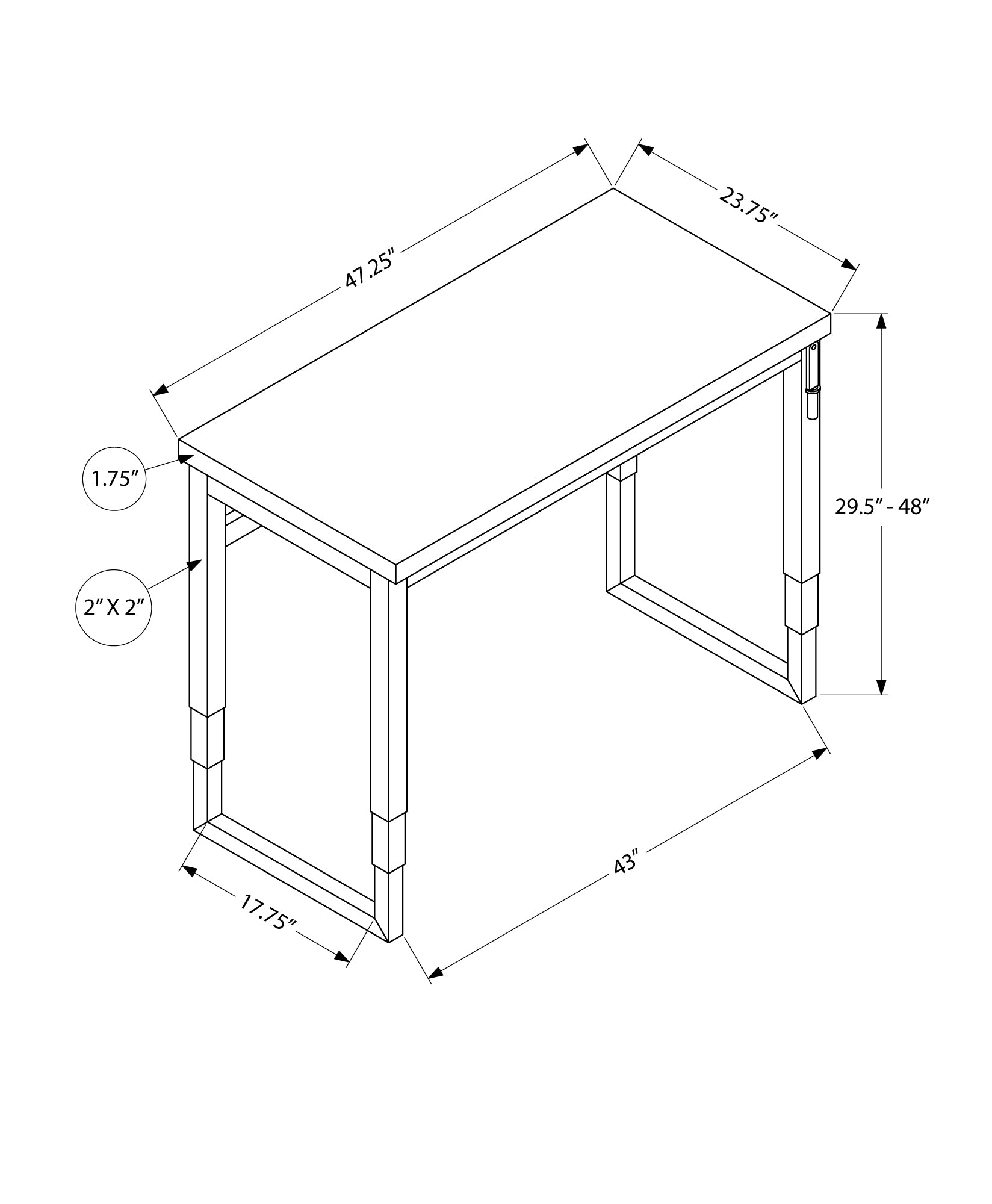 Monarch Specialties I 7675 Bureau, Bureau À Domicile, Debout, Ajustable, 48"l, Travail, Ordinateur Portable, Métal, Stratifié, Noyer, Noir, Contemporain, Moderne - Simple Boutique
