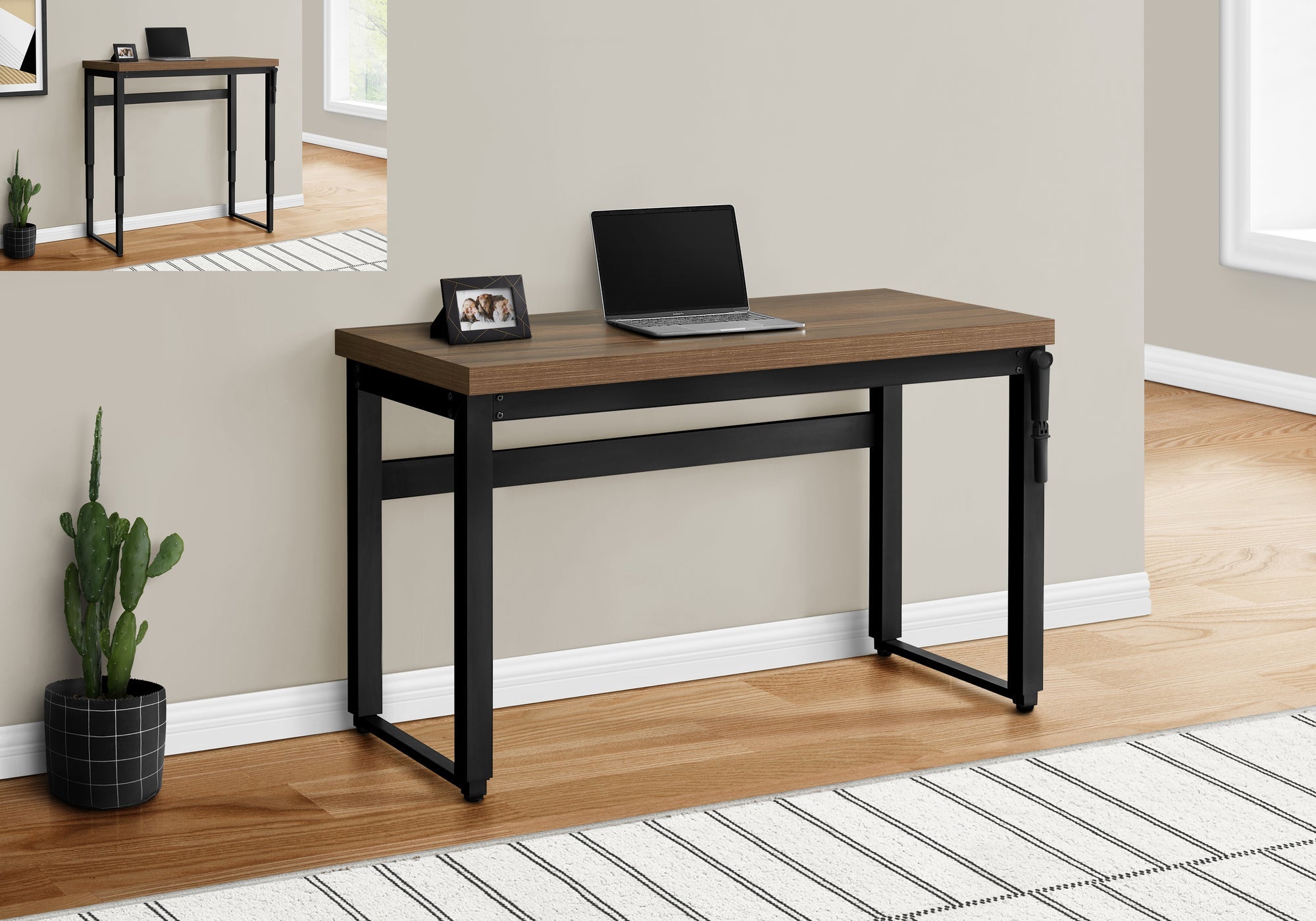 Monarch Specialties I 7675 Bureau, Bureau À Domicile, Debout, Ajustable, 48"l, Travail, Ordinateur Portable, Métal, Stratifié, Noyer, Noir, Contemporain, Moderne - Simple Boutique