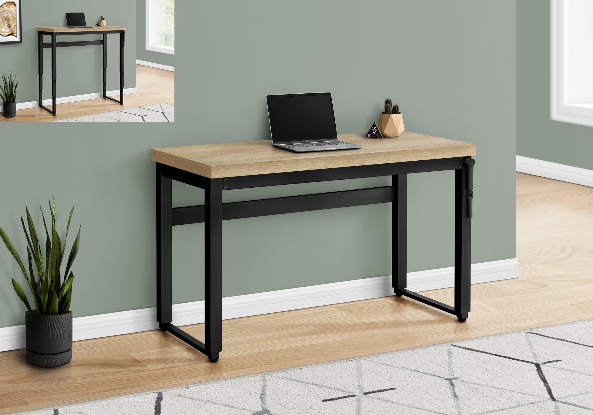 Monarch Specialties I 7678 Bureau, Bureau À Domicile, Debout, Ajustable, 48"l, Travail, Ordinateur Portable, Métal, Stratifié, Naturel, Noir, Contemporain, Moderne - Simple Boutique