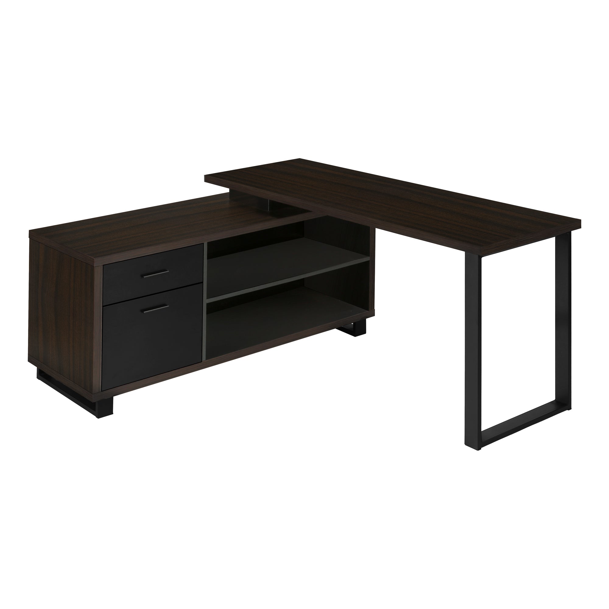 Monarch Specialties I 7710 Bureau, Bureau À Domicile, Coin, Tiroirs De Rangement, 72"l, Forme De L, Travail, Ordinateur Portable, Métal, Stratifié, Brun, Noir, Contemporain, Moderne - Simple Boutique