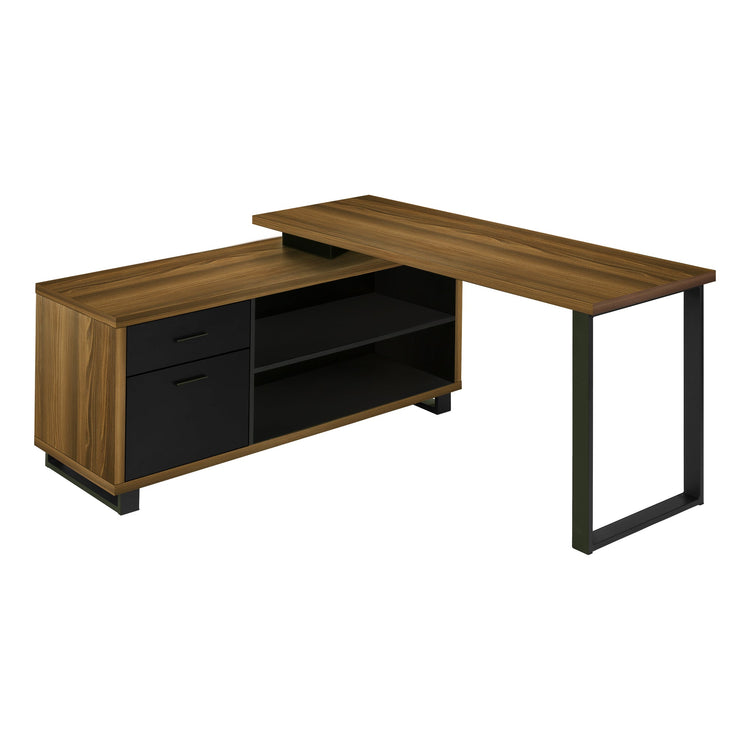 Monarch Specialties I 7711 Bureau, Bureau À Domicile, Coin, Tiroirs De Rangement, 72"l, Forme De L, Travail, Ordinateur Portable, Métal, Stratifié, Noyer, Noir, Contemporain, Moderne - Simple Boutique
