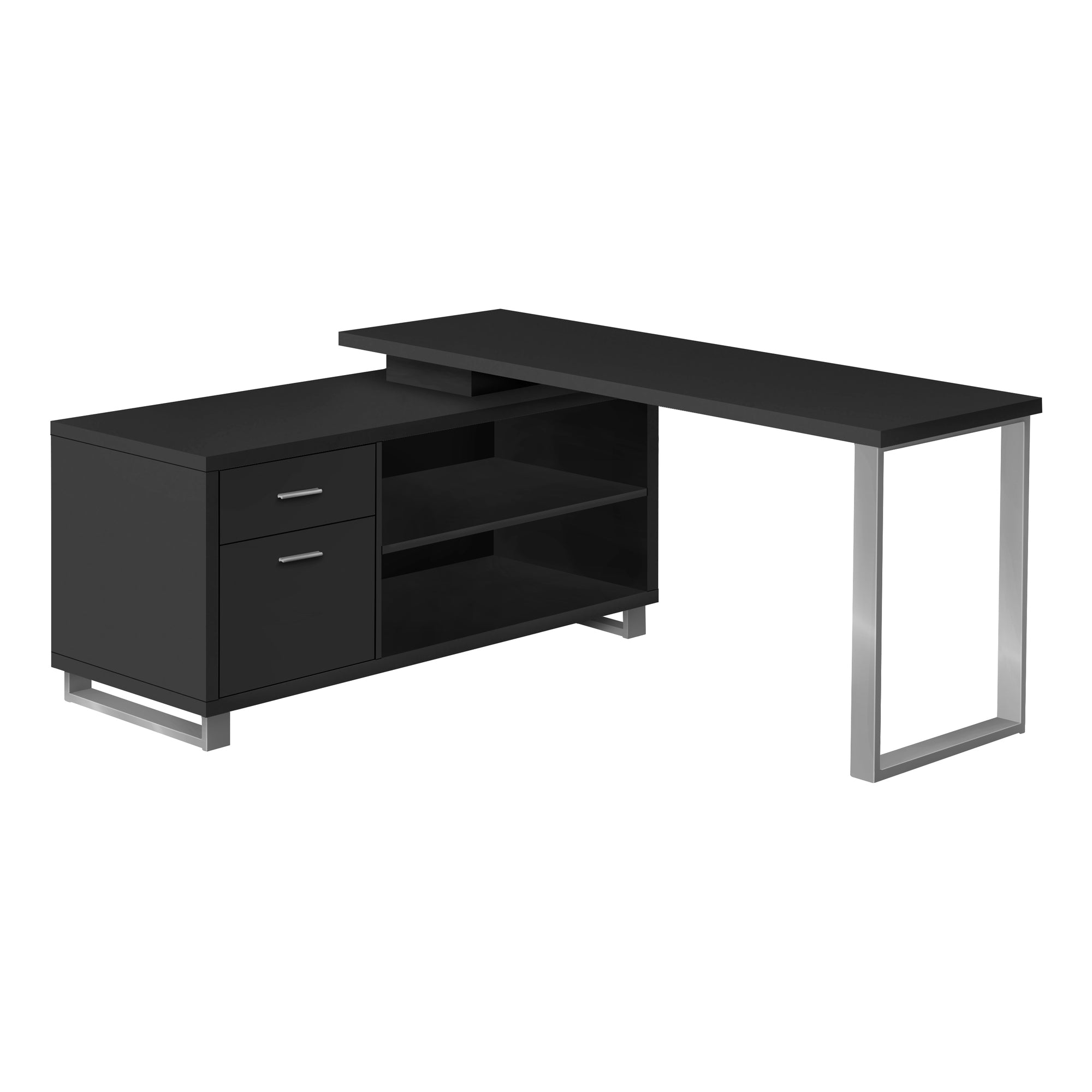 Monarch Specialties I 7717 Bureau, Bureau À Domicile, Coin, Tiroirs De Rangement, 72"l, Forme De L, Travail, Ordinateur Portable, Métal, Stratifié, Noir, Gris, Contemporain, Moderne - Simple Boutique