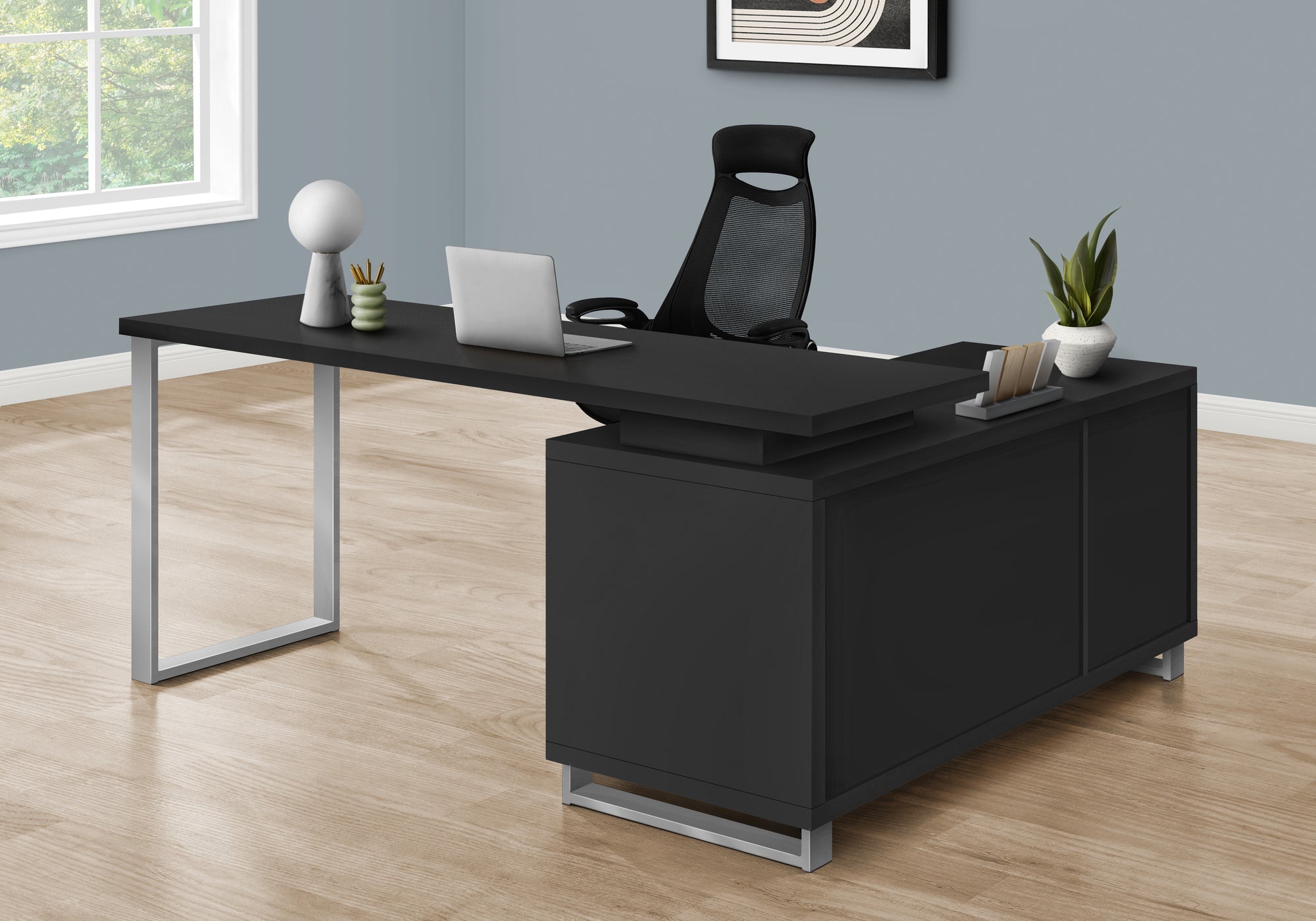 Monarch Specialties I 7717 Bureau, Bureau À Domicile, Coin, Tiroirs De Rangement, 72"l, Forme De L, Travail, Ordinateur Portable, Métal, Stratifié, Noir, Gris, Contemporain, Moderne - Simple Boutique