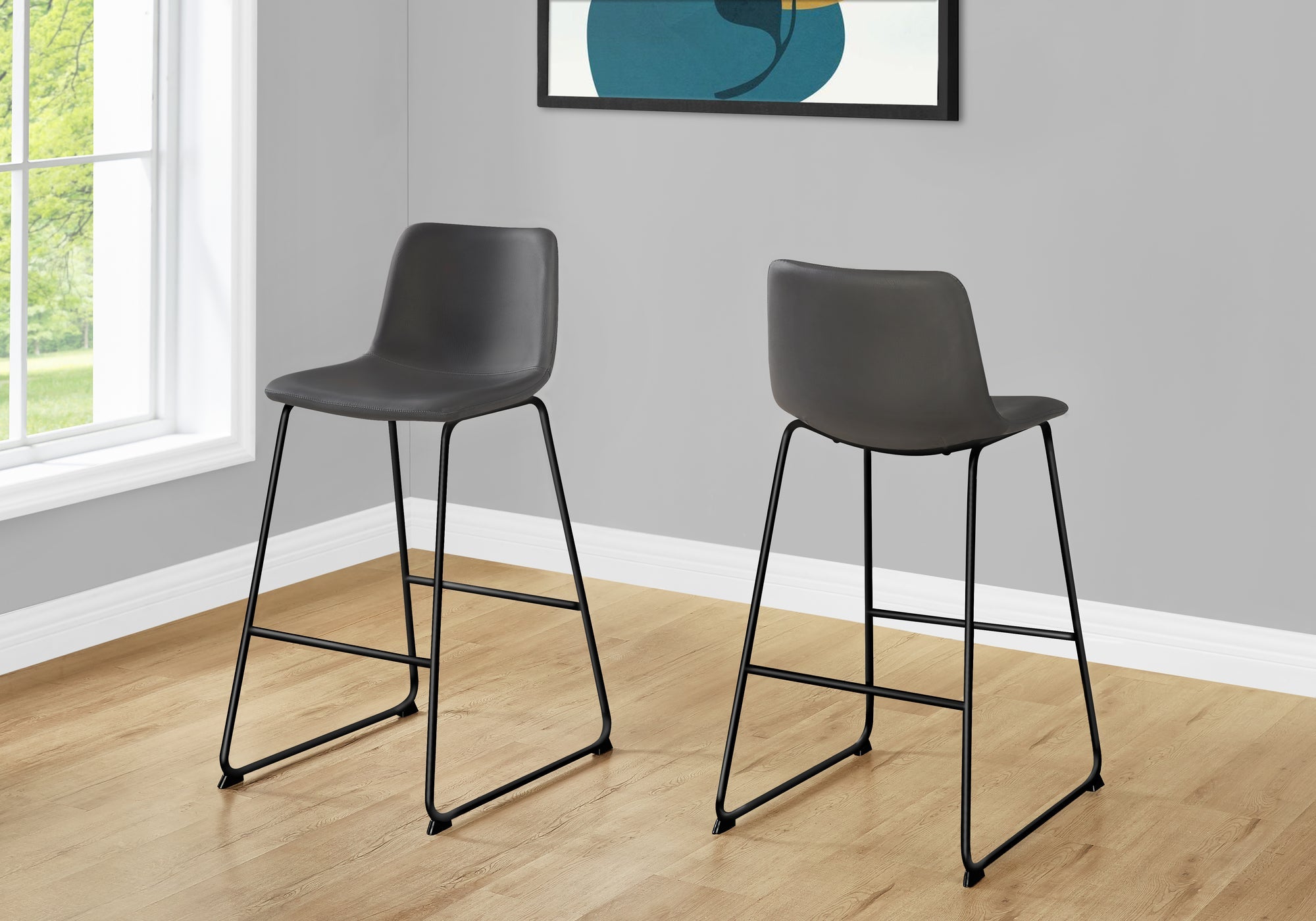 Monarch Specialties I 7752 Chaise De Bureau, Hauteur Bar, Debout, Bureau, Travail, Pu D'aspect Cuir, Métal, Gris, Noir, Contemporain, Moderne - Simple Boutique