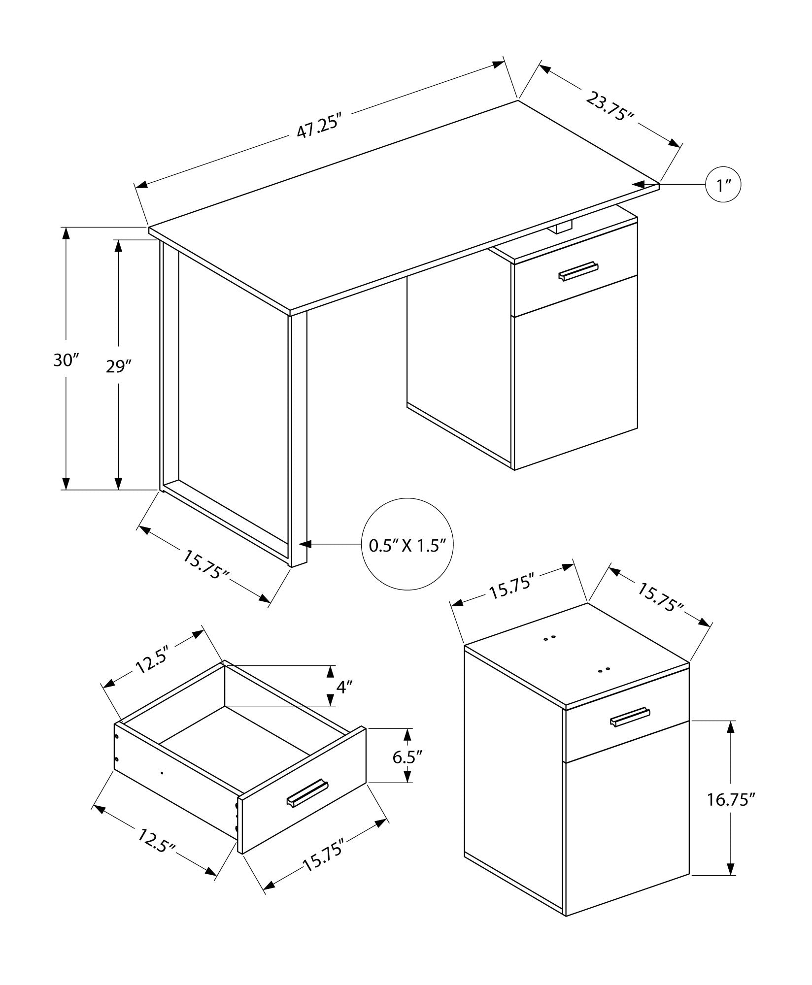 Monarch Specialties I 7764 Bureau, Bureau À Domicile, Ordinateur Portable, Configuration Gauche, Droite, Tiroirs De Rangement, 48"l, Travail, Métal, Stratifié, Brun, Noir, Contemporain, Moderne - Simple Boutique