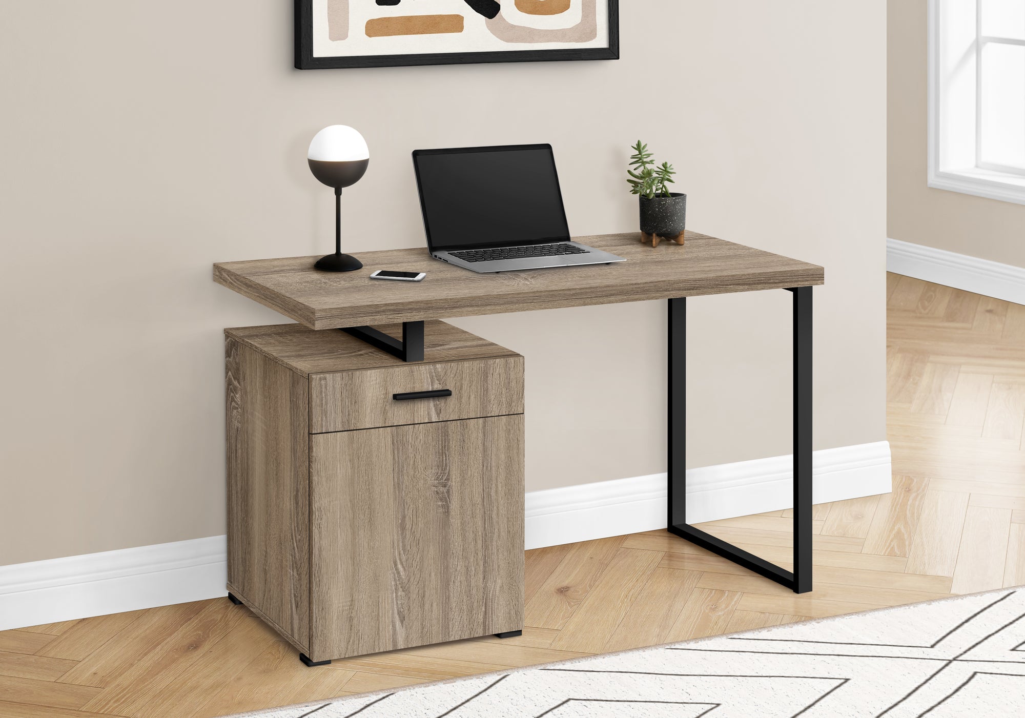 Monarch Specialties I 7764 Bureau, Bureau À Domicile, Ordinateur Portable, Configuration Gauche, Droite, Tiroirs De Rangement, 48"l, Travail, Métal, Stratifié, Brun, Noir, Contemporain, Moderne - Simple Boutique