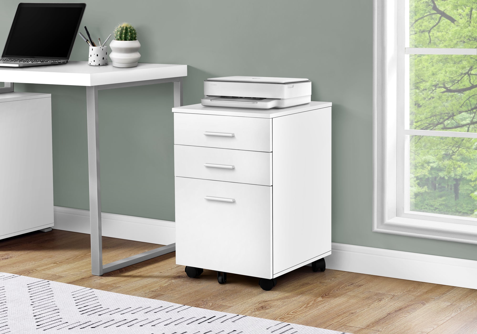 Monarch Specialties I 7780 Classeur, Mobile Roulant, Tiroirs De Rangement, Support D'imprimante, Bureau, Travail, Stratifié, Blanc, Contemporain, Moderne - Simple Boutique