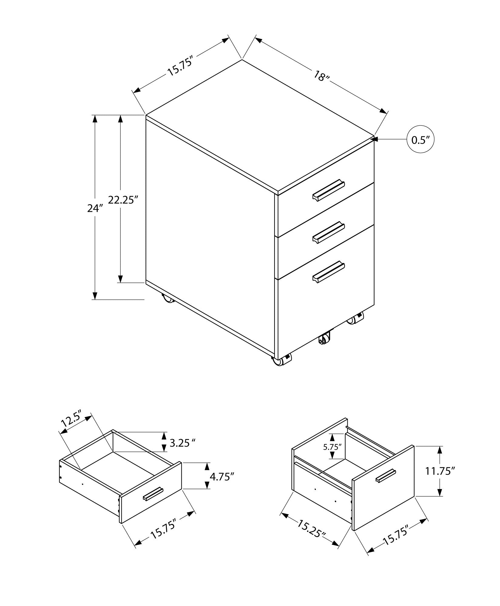 Monarch Specialties I 7781 Classeur, Mobile Roulant, Tiroirs De Rangement, Support D'imprimante, Bureau, Travail, Stratifié, Noir, Contemporain, Moderne - Simple Boutique