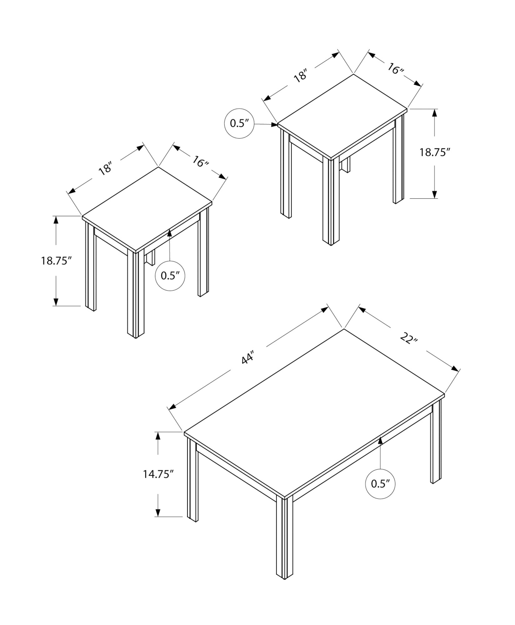 Monarch Specialties I 7840P Ensemble De Table, Ensemble 3pcs, Café, Bout, Côté, Accent, Salon, Stratifié, Noir, Transitionnel - Simple Boutique