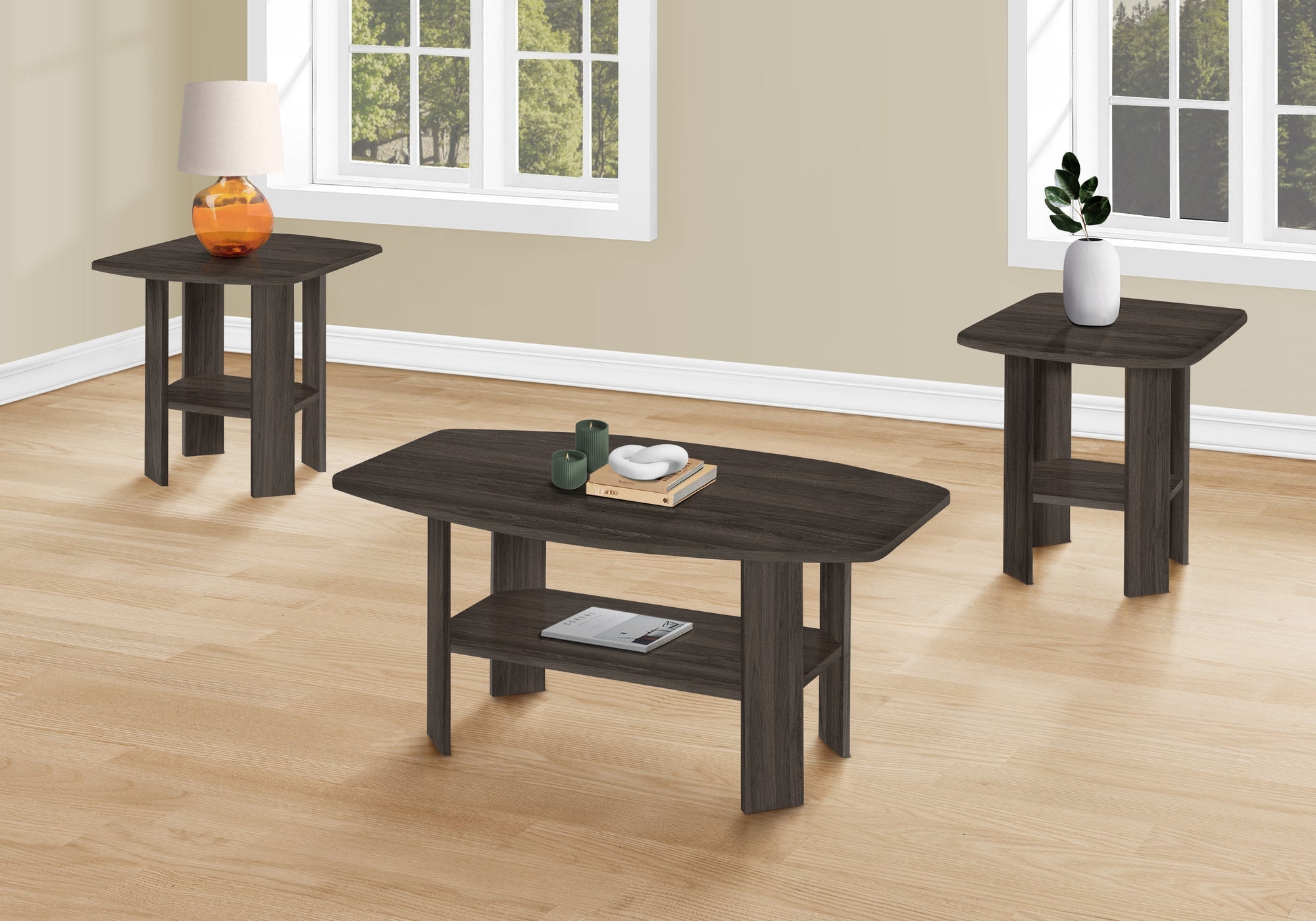 Monarch Specialties I 7873P Ensemble De Table, Ensemble 3pcs, Café, Bout, Côté, Accent, Salon, Stratifié, Brun, Transitionnel - Simple Boutique