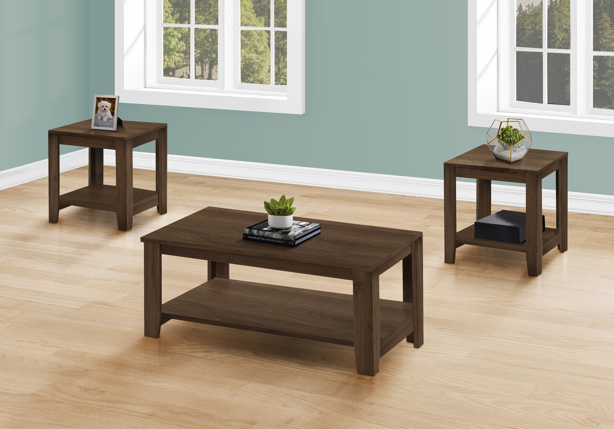 Monarch Specialties I 7882P Ensemble De Table, Ensemble 3pcs, Café, Bout, Côté, Accent, Salon, Stratifié, Noyer, Transitionnel - Simple Boutique